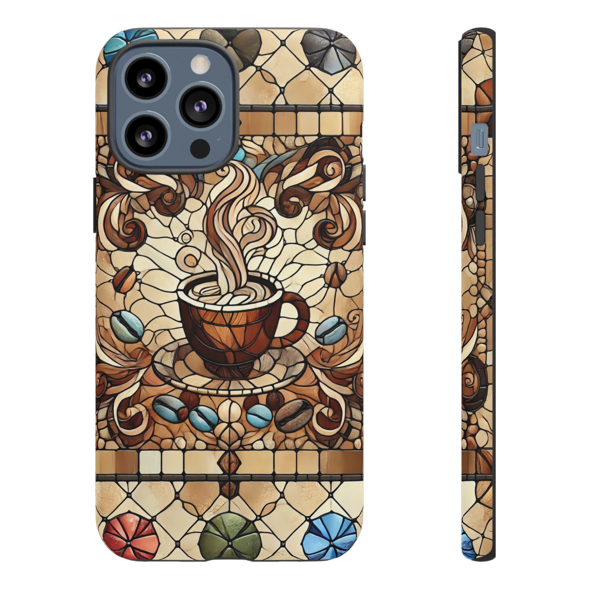 Stained Glass Coffee iPhone Case – Shockproof TPU, 3D Wrap Design