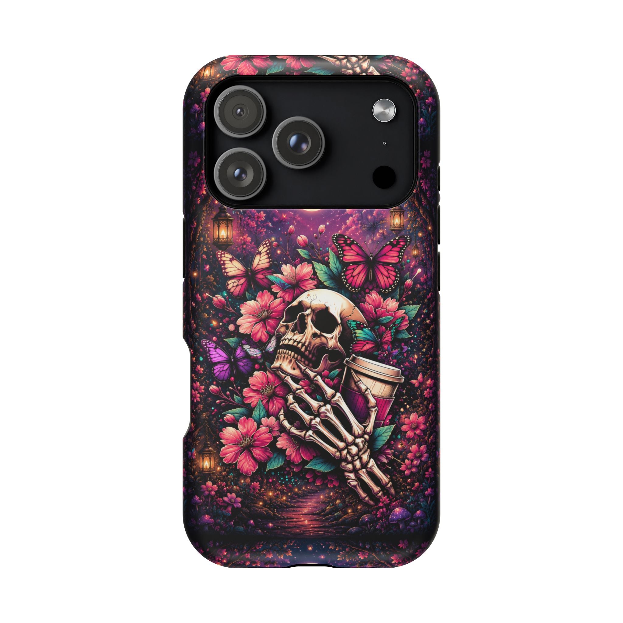 Skull & Butterflies Phone Case – Gothic Floral MagSafe-Compatible Case