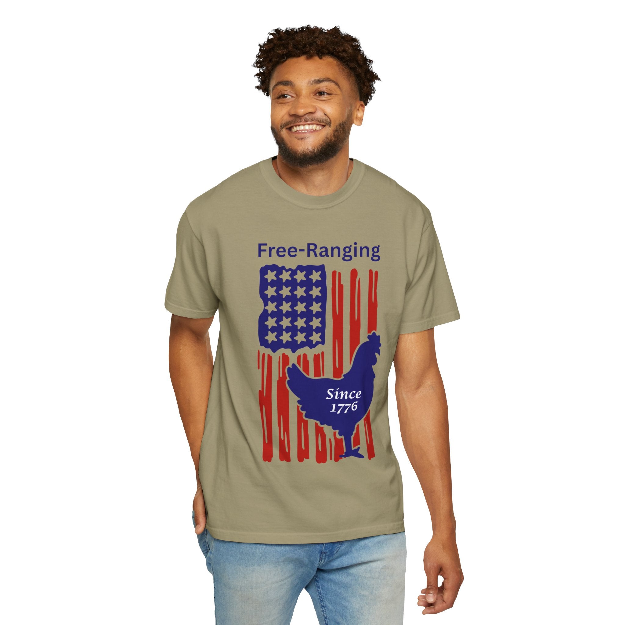 Patriotic Chicken T-shirt - Free-Ranging Since 1776 Casual Tee