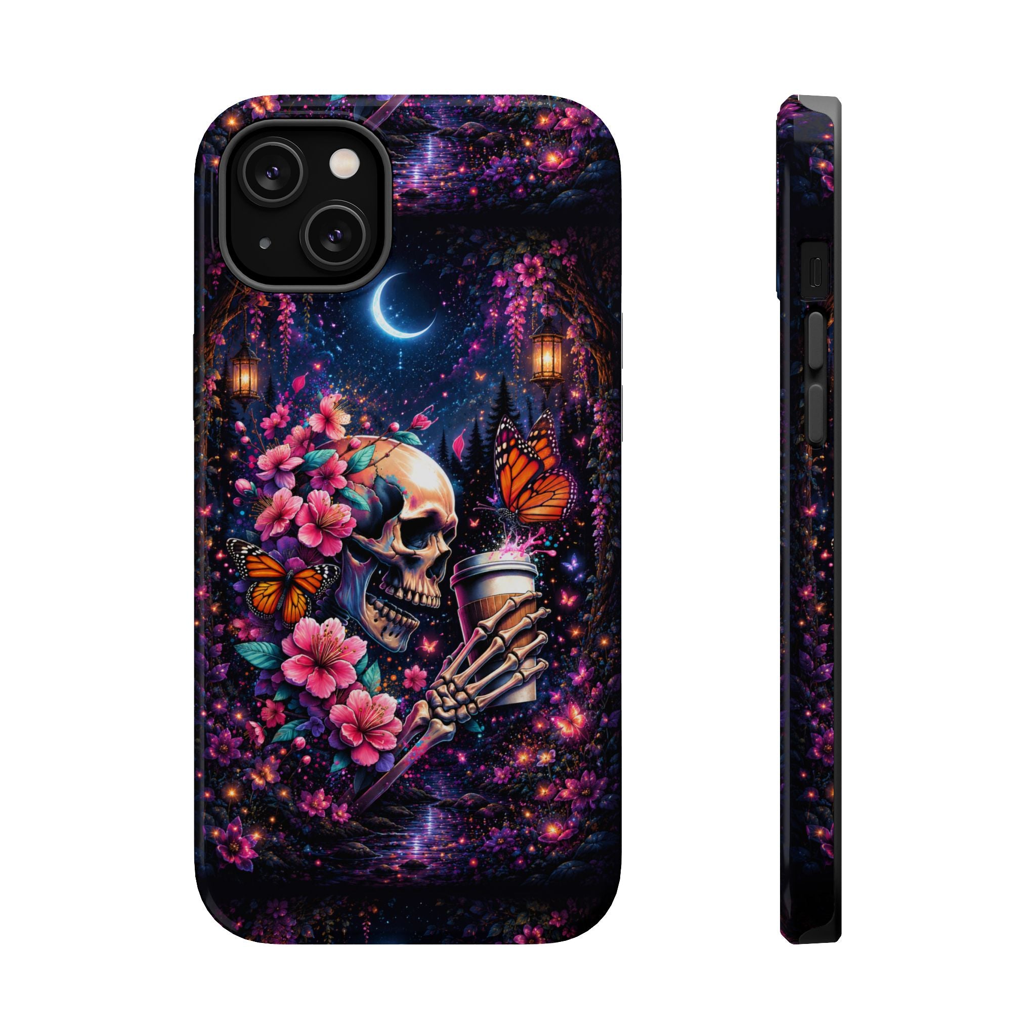 Skull & Cherry Blossom Phone Case – Floral Gothic MagSafe Cover