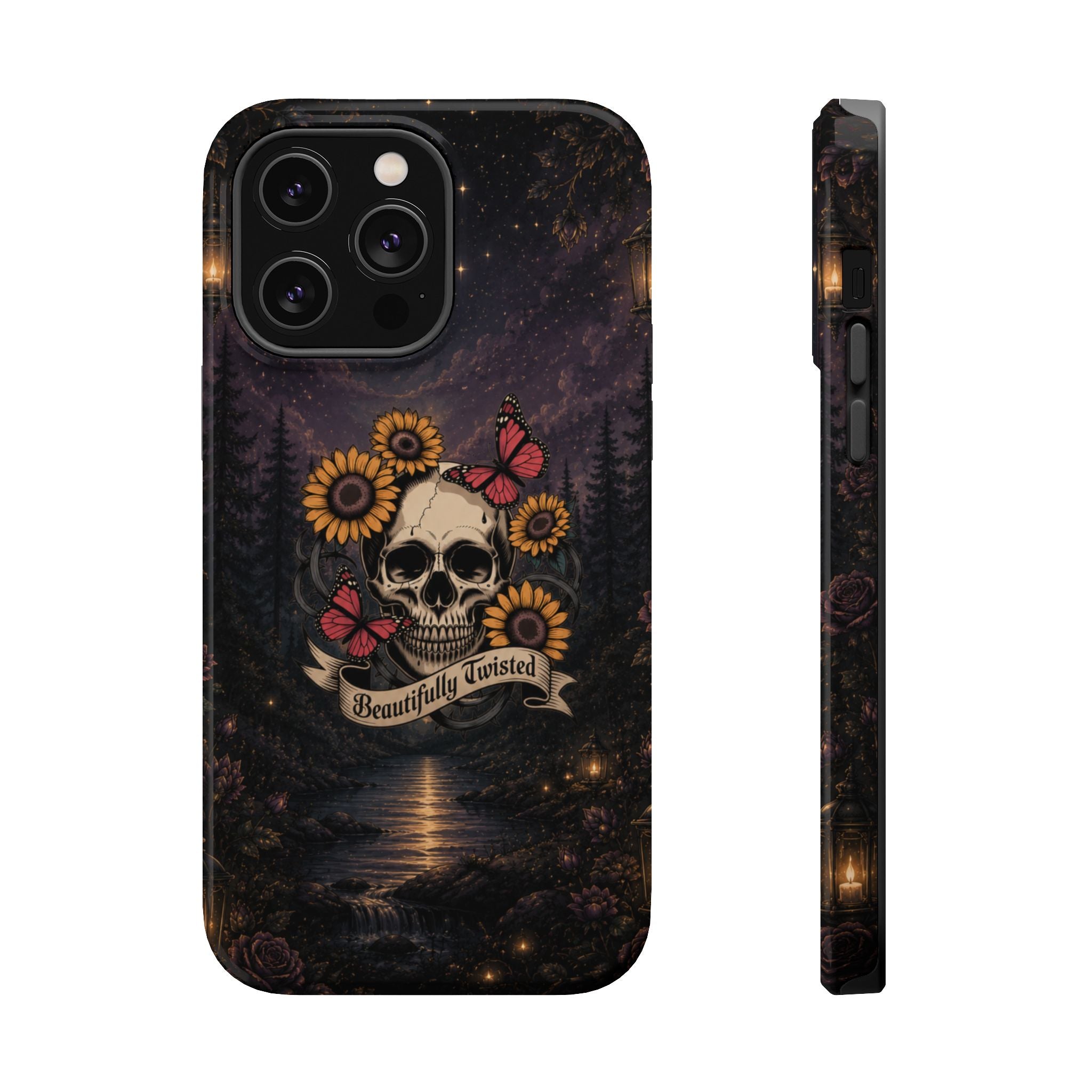 Skull, Sunflowers & Butterflies Phone Case – "Beautifully Twisted" MagSafe Cover