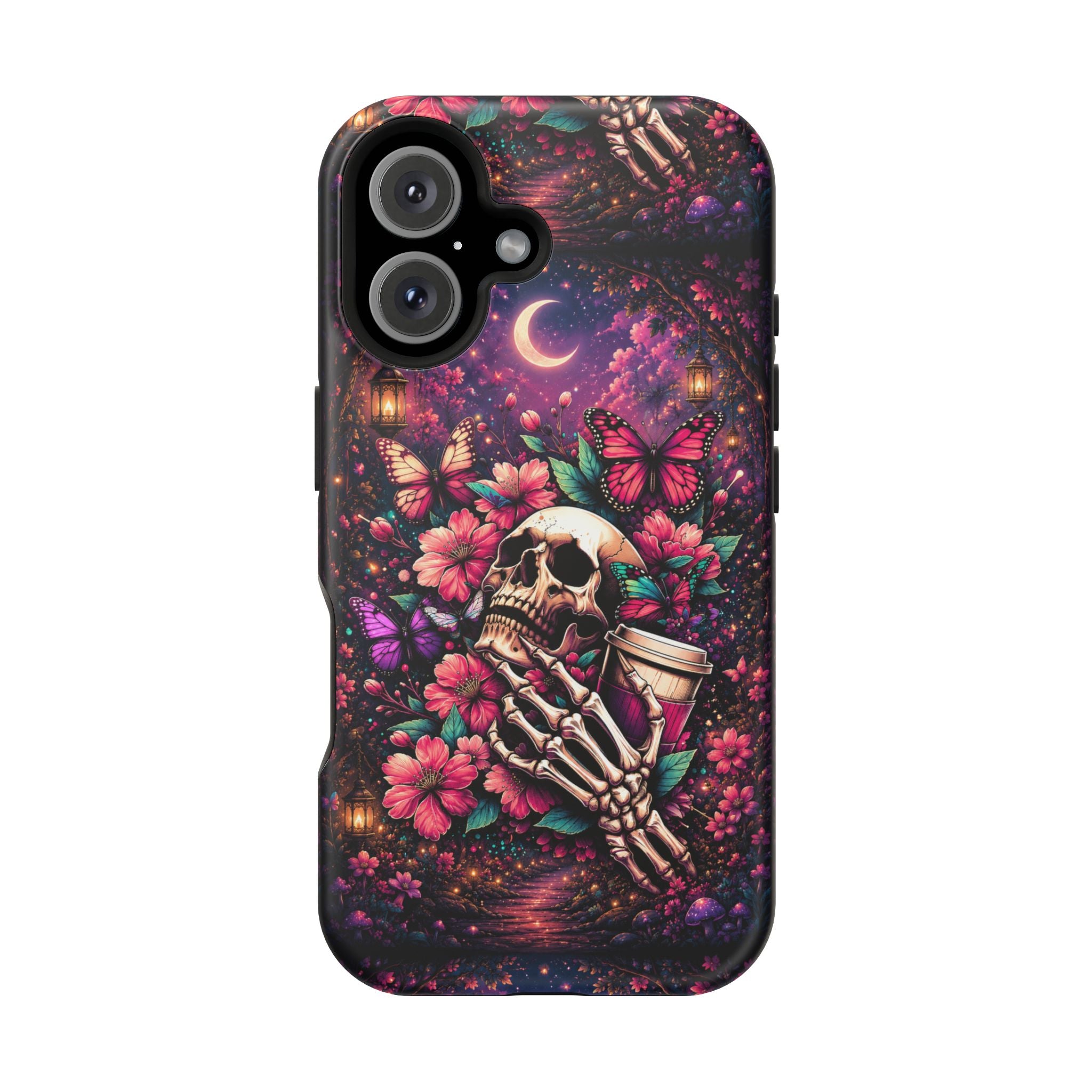 Skull & Butterflies Phone Case – Gothic Floral MagSafe-Compatible Case