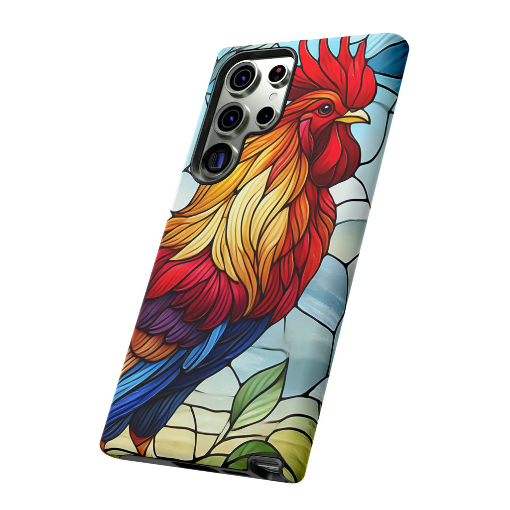 Rooster Faux Stained Glass Phone Case – 3D Full-Wrap Protective Cover with TPU Liner