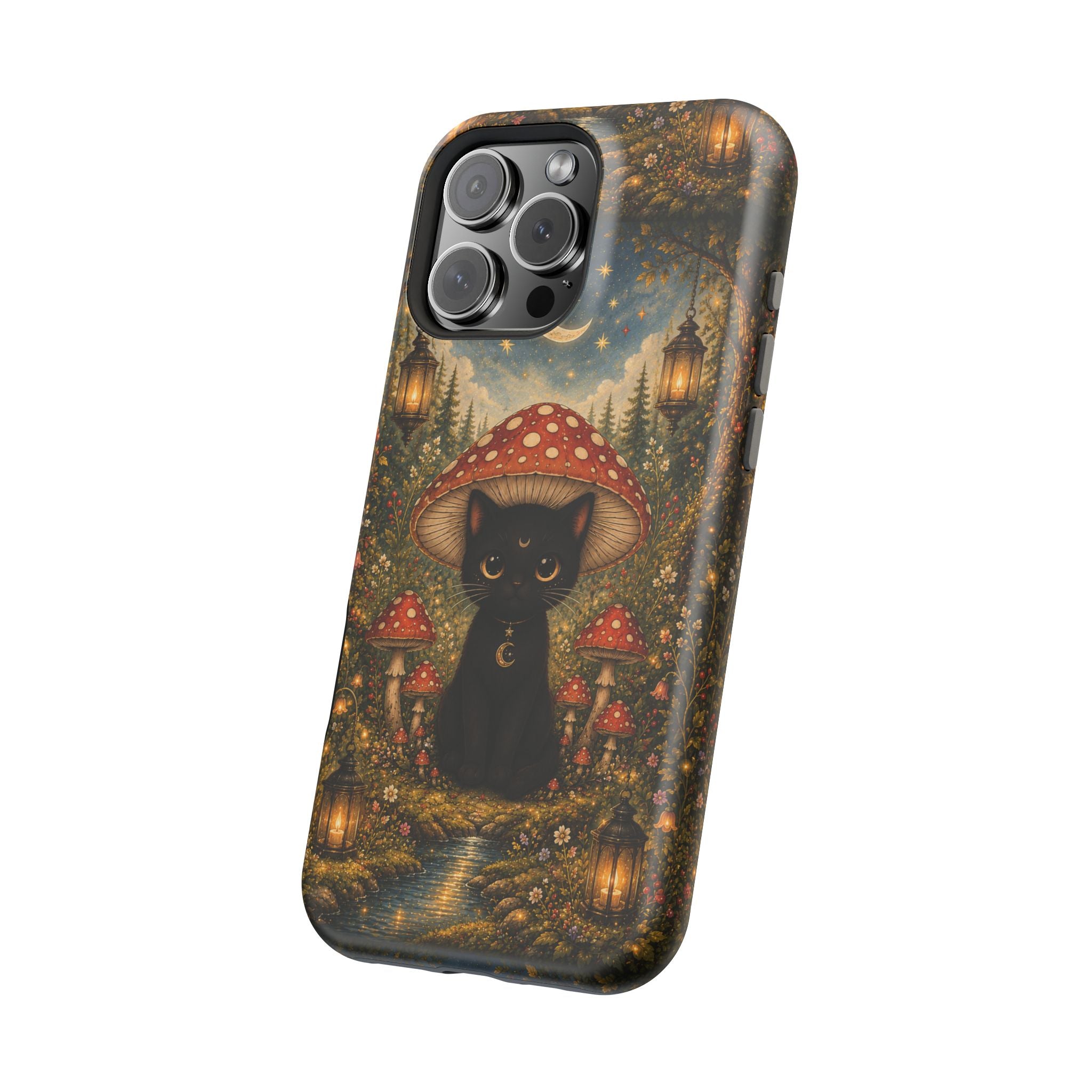 Black Cat & Mushroom Phone Case – Magical MagSafe-Compatible Cover