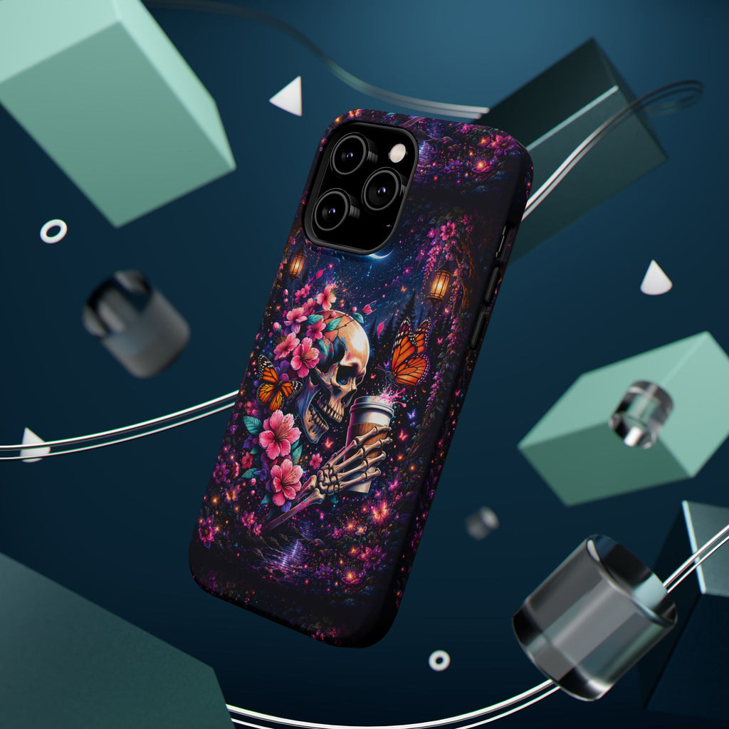 Skull & Cherry Blossom Phone Case – Floral Gothic MagSafe Cover