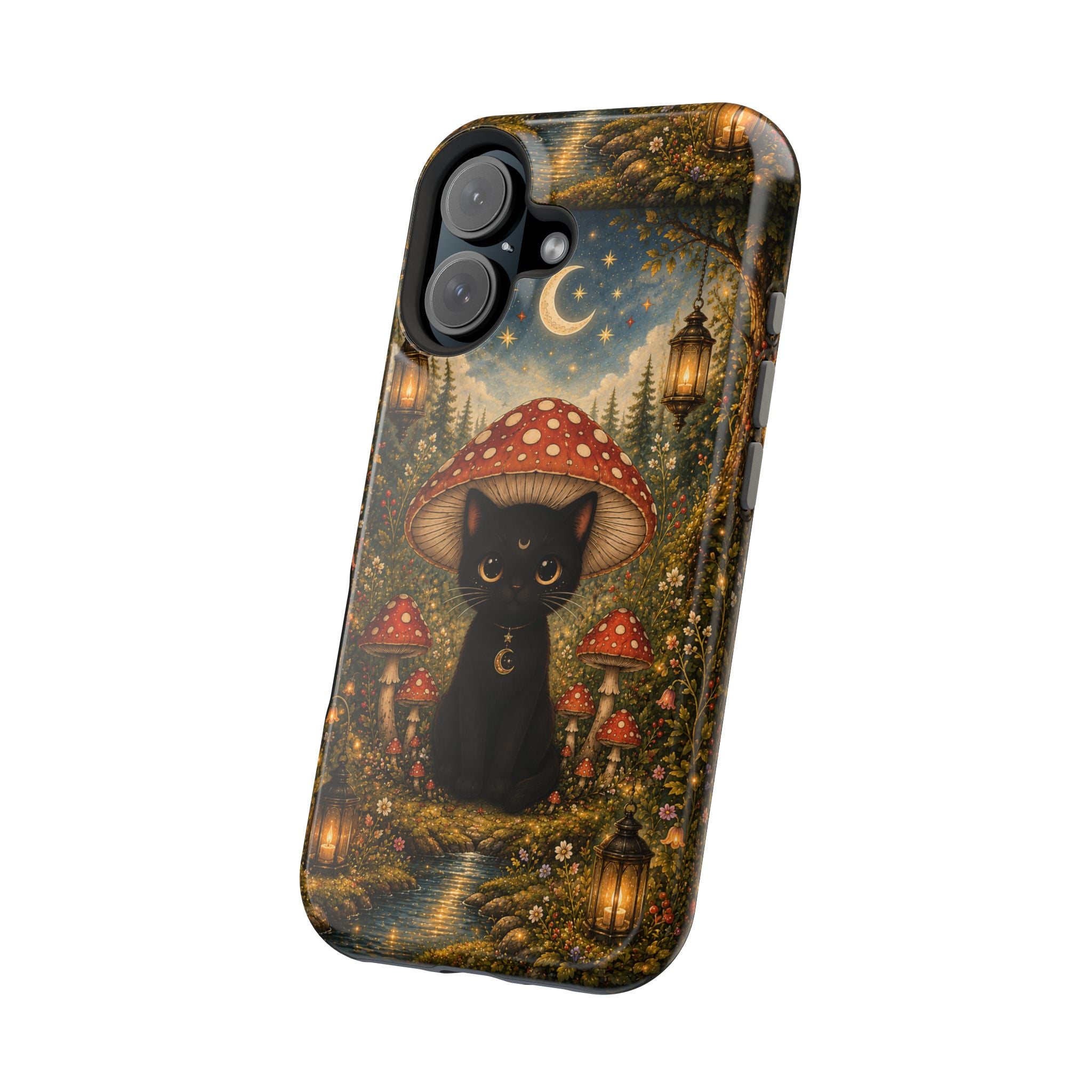 Black Cat & Mushroom Phone Case – Magical MagSafe-Compatible Cover