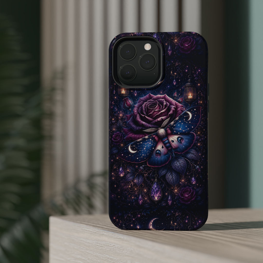 Mystical Rose & Moth Phone Case – Floral MagSafe-Compatible Cover