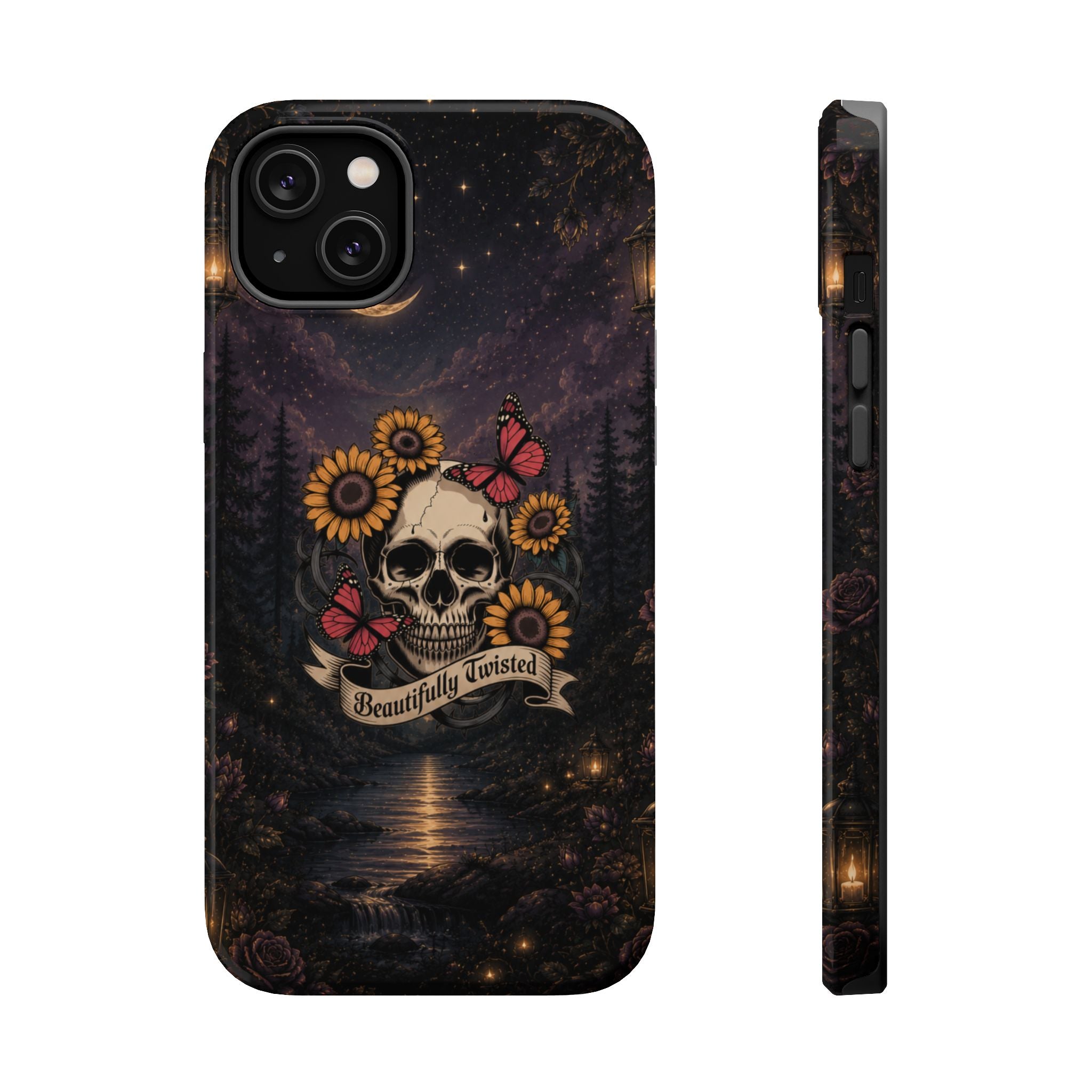 Skull, Sunflowers & Butterflies Phone Case – "Beautifully Twisted" MagSafe Cover