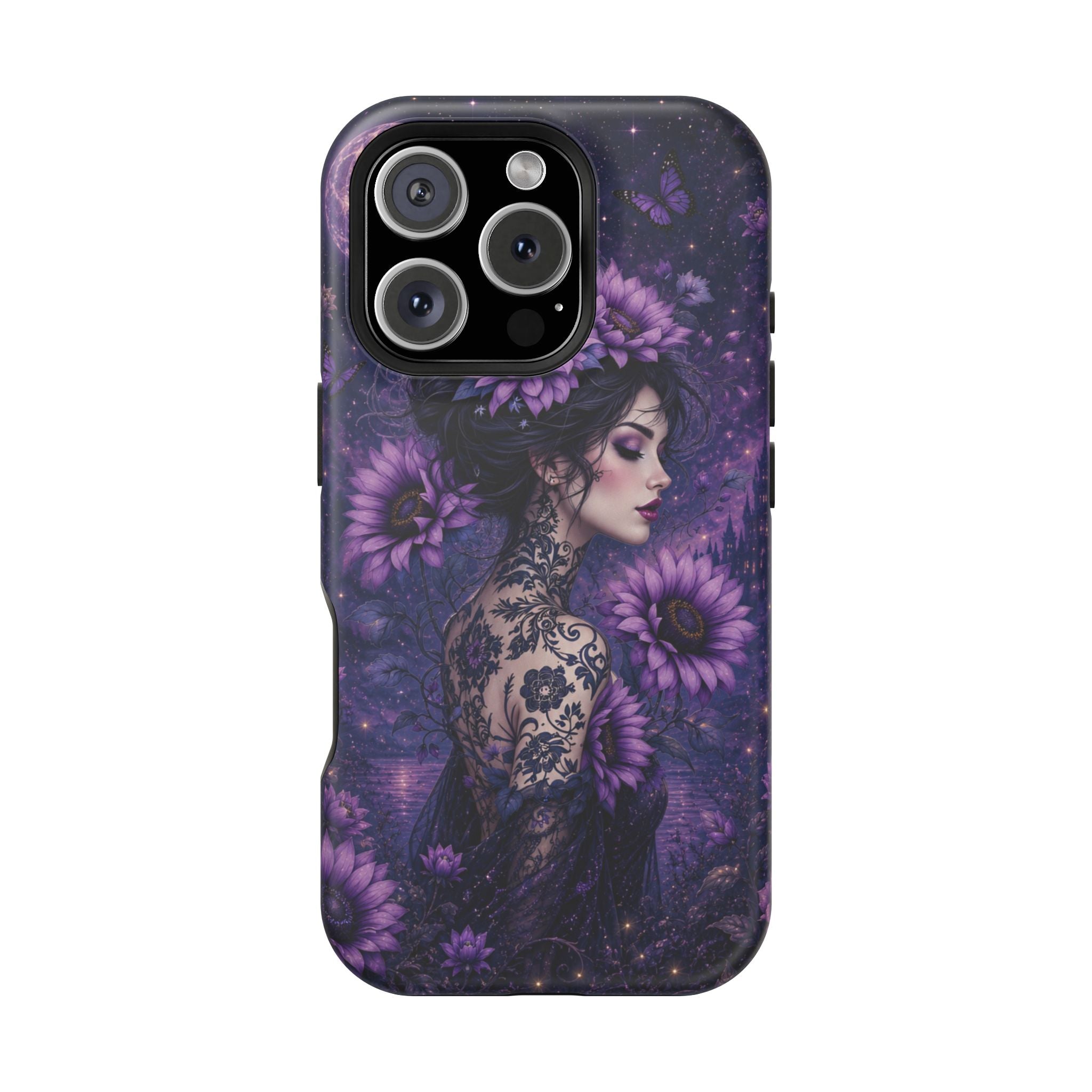 Gothic Floral Woman Phone Case – Dark Botanical MagSafe-Compatible Cover