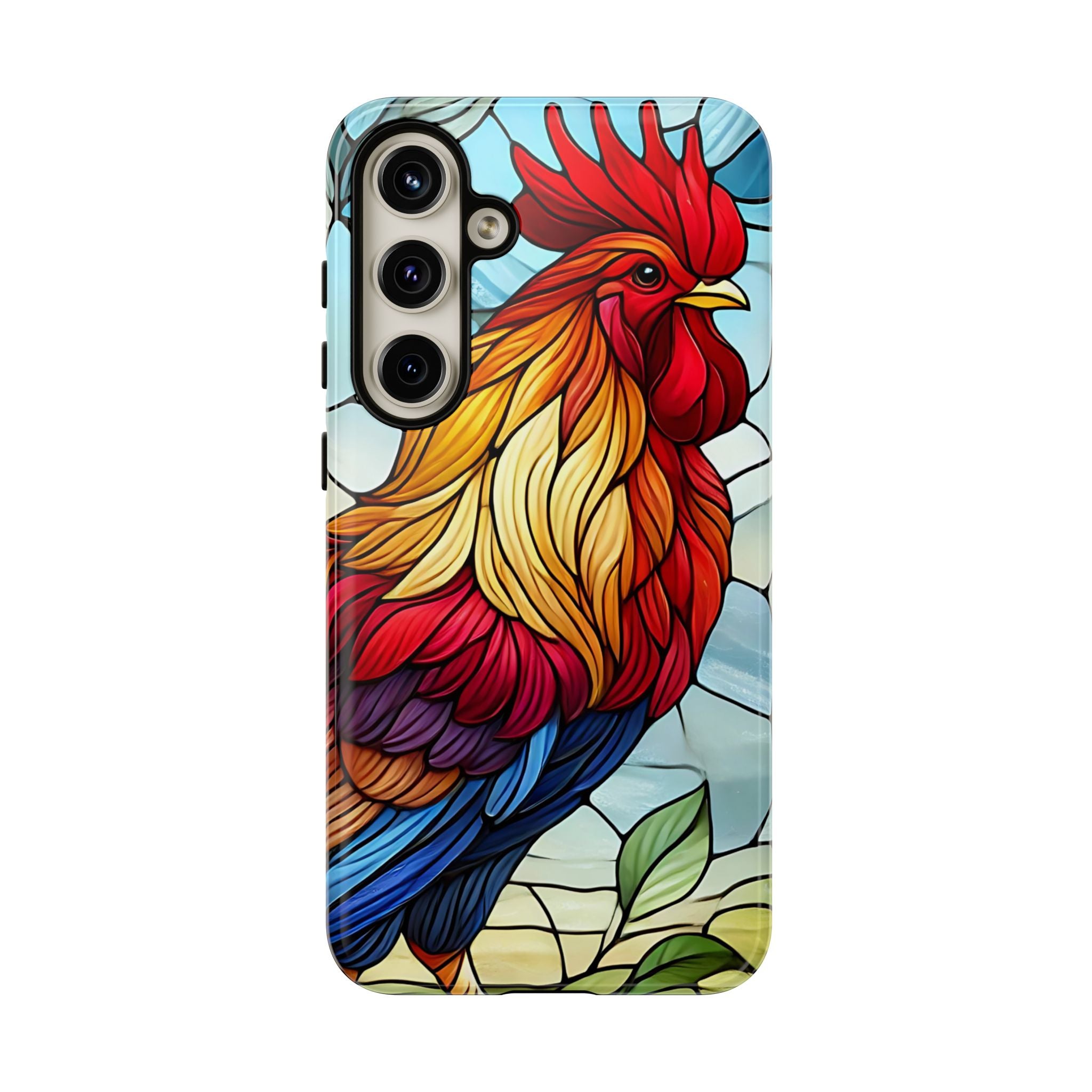 Colorful Stained Glass Rooster Android Case, Tough Protective Phone Cover, Farmhouse Decor Protective Phone Case, Unique Chicken Design