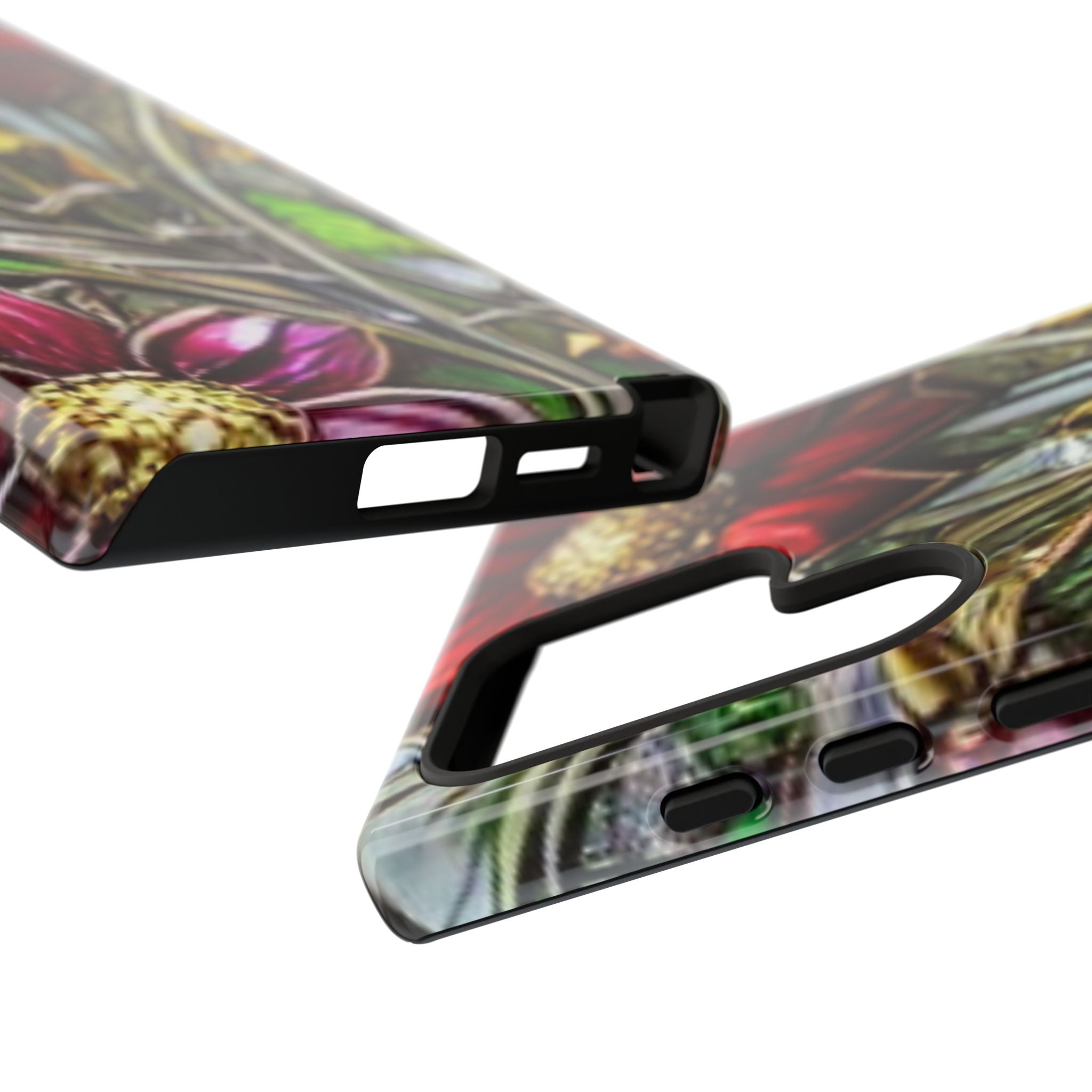 Floral Stained Glass Phone Case – Metallic Red & Purple Flower Design