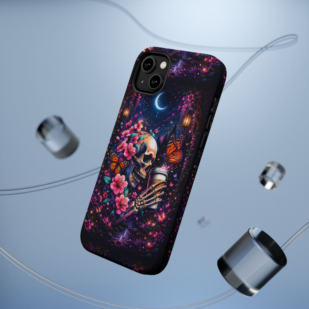 Skull & Cherry Blossom Phone Case – Floral Gothic MagSafe Cover