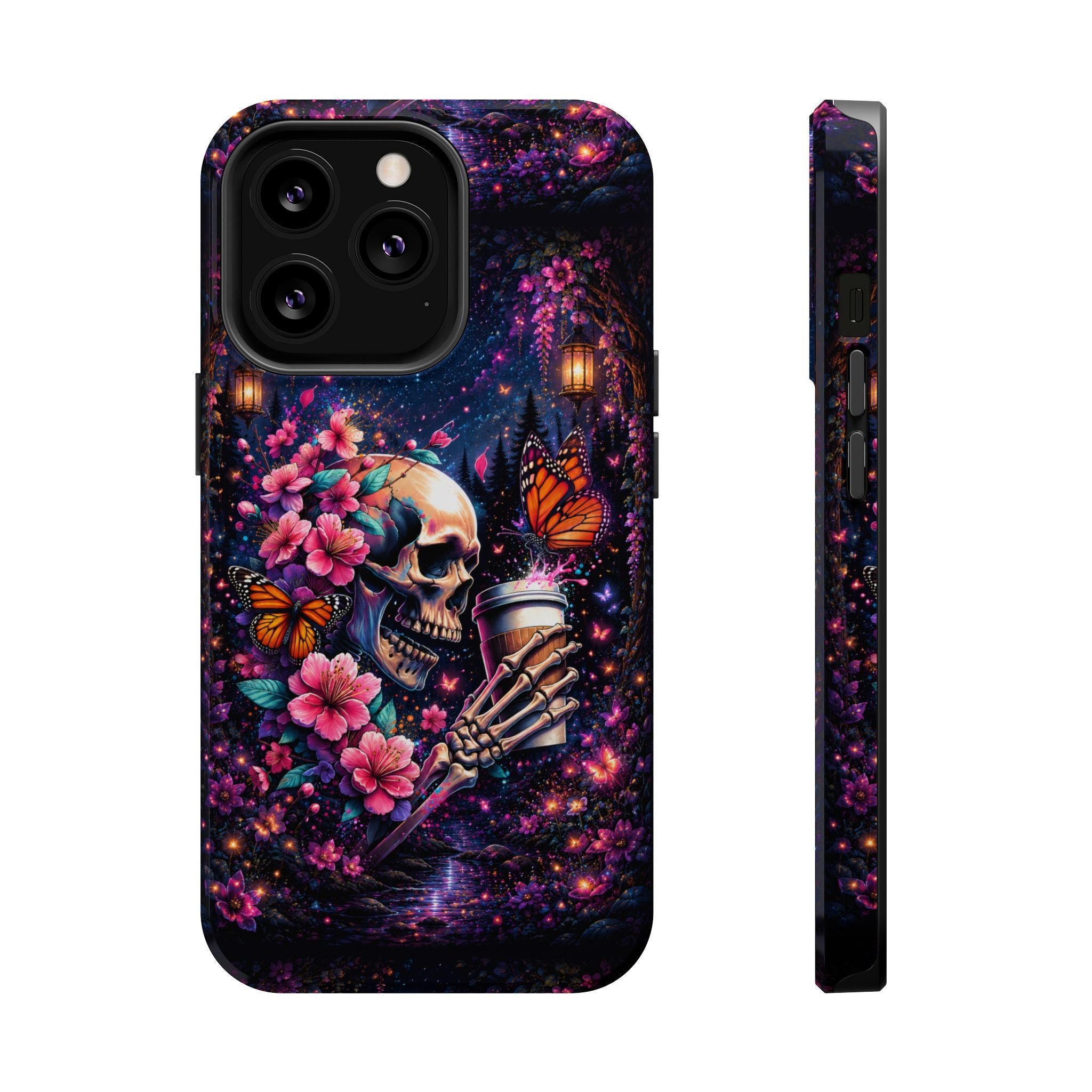 Skull & Cherry Blossom Phone Case – Floral Gothic MagSafe Cover