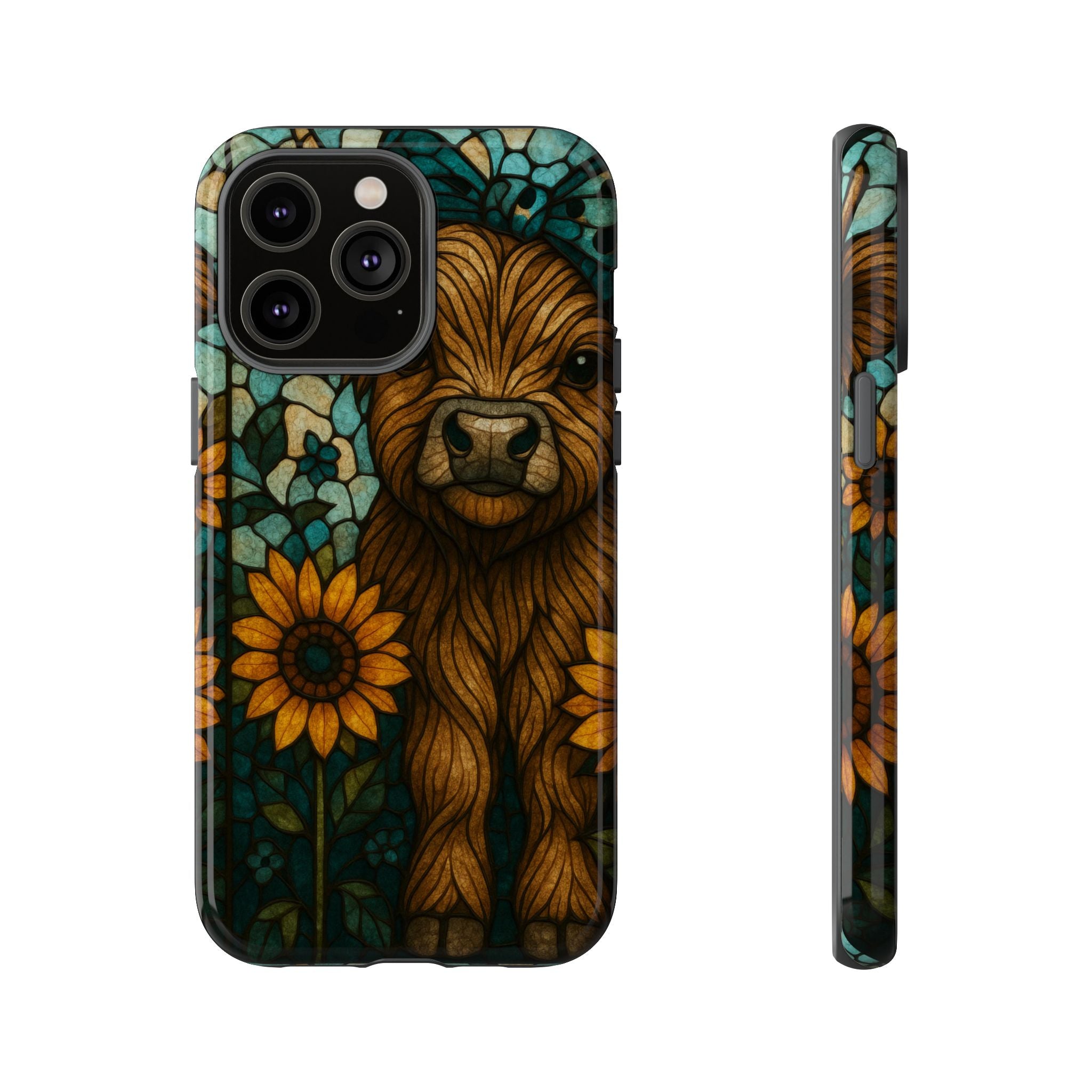 Stained Glass Baby Cow Phone Case – Sunflower Farmhouse Animal Design