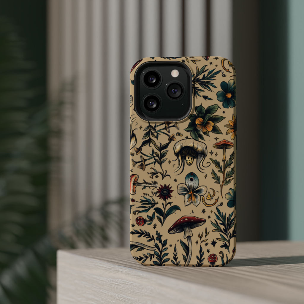 Vintage Botanical Mushroom Phone Case – MagSafe-Compatible Cover