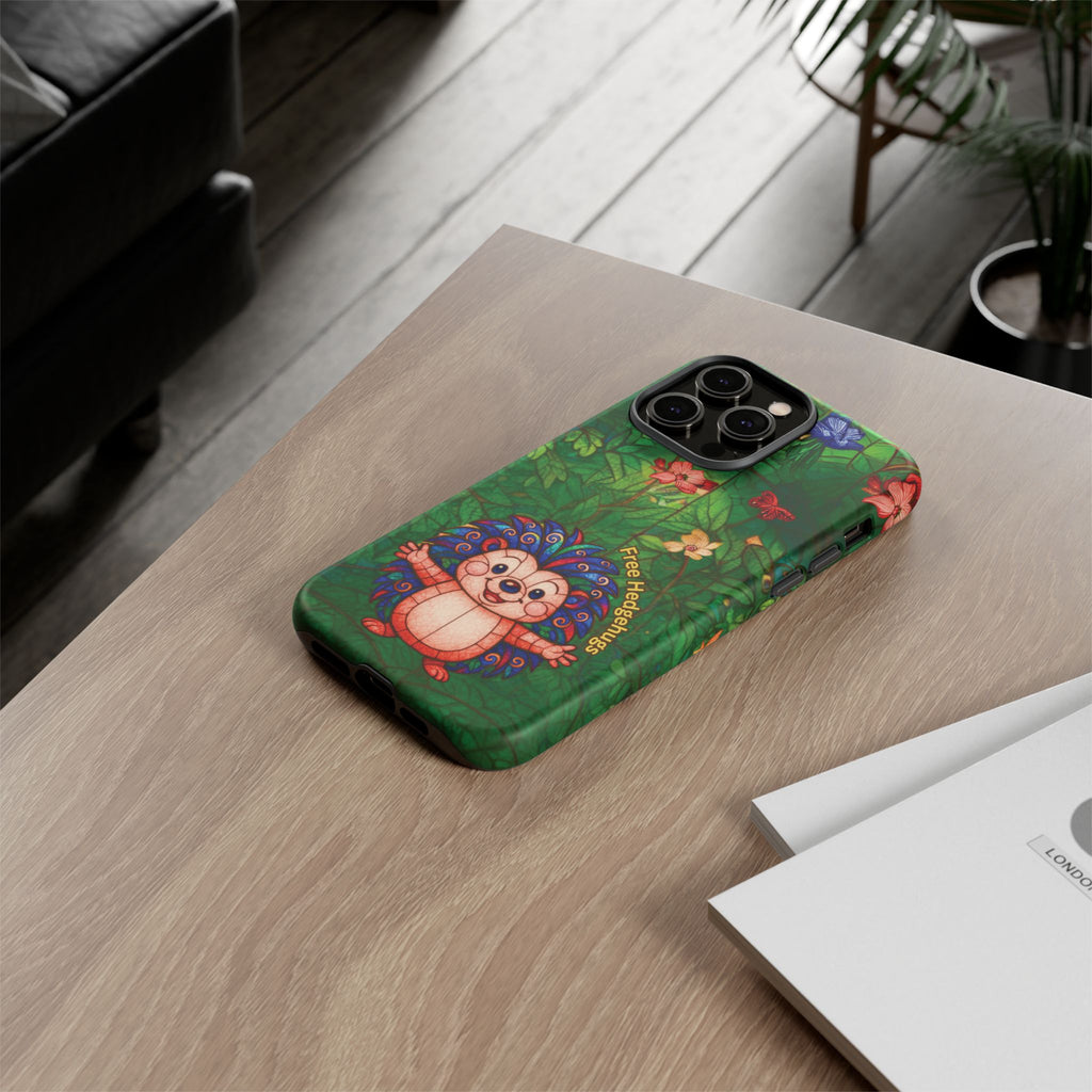 Stained Glass Hedgehog Phone Case – "Free Hedgehugs" Floral Design