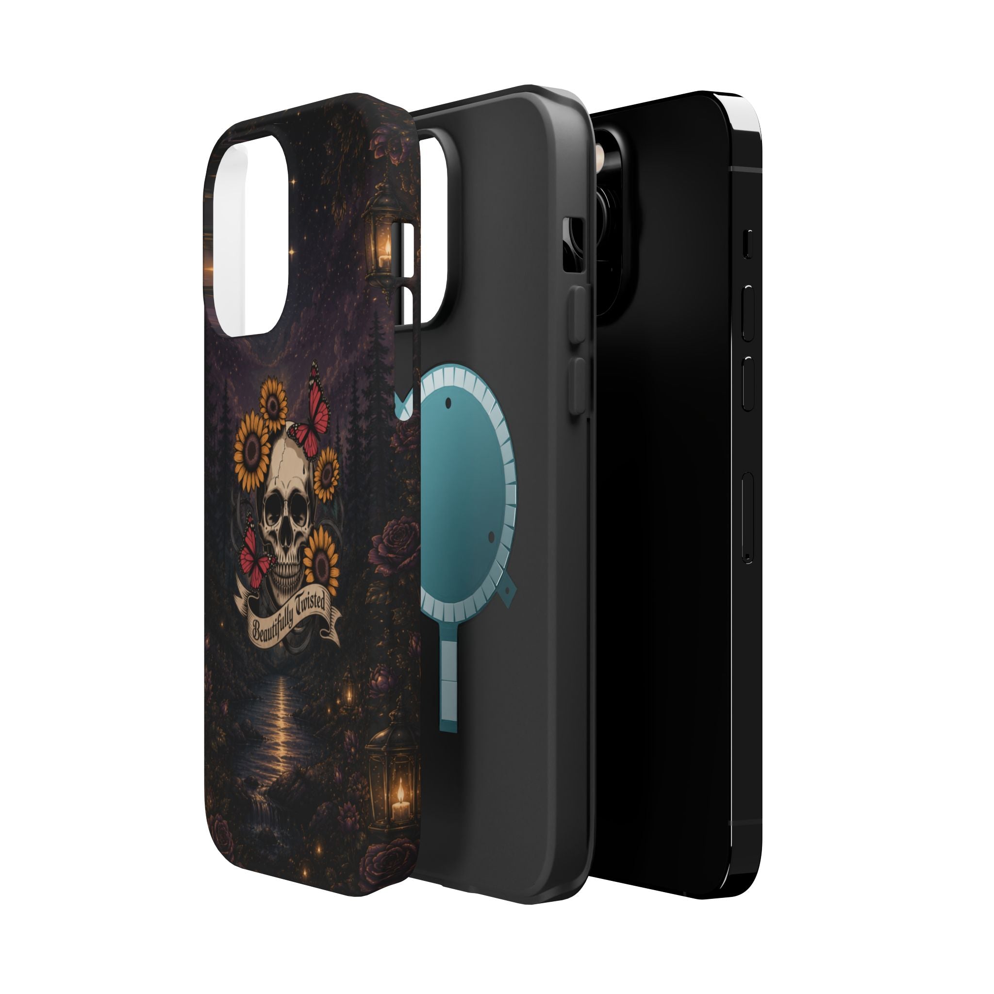 Skull, Sunflowers & Butterflies Phone Case – "Beautifully Twisted" MagSafe Cover