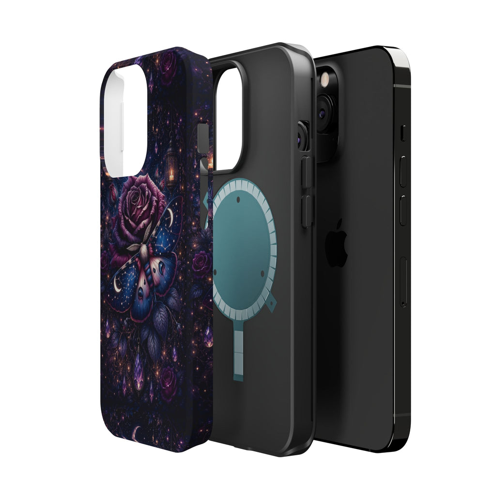 Mystical Rose & Moth Phone Case – Floral MagSafe-Compatible Cover