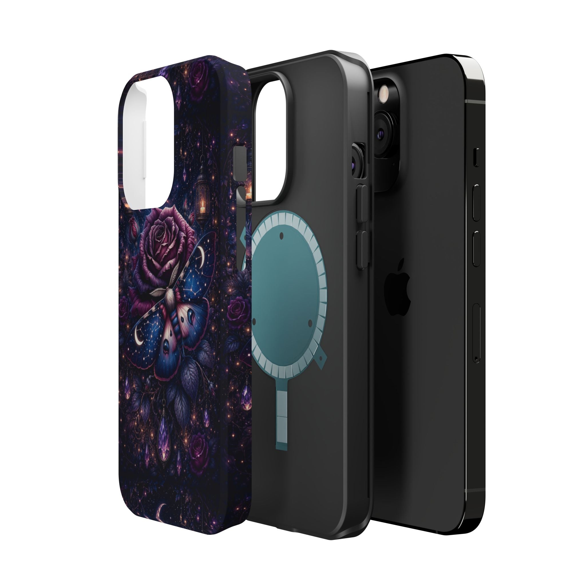 Mystical Rose & Moth Phone Case – Floral MagSafe-Compatible Cover