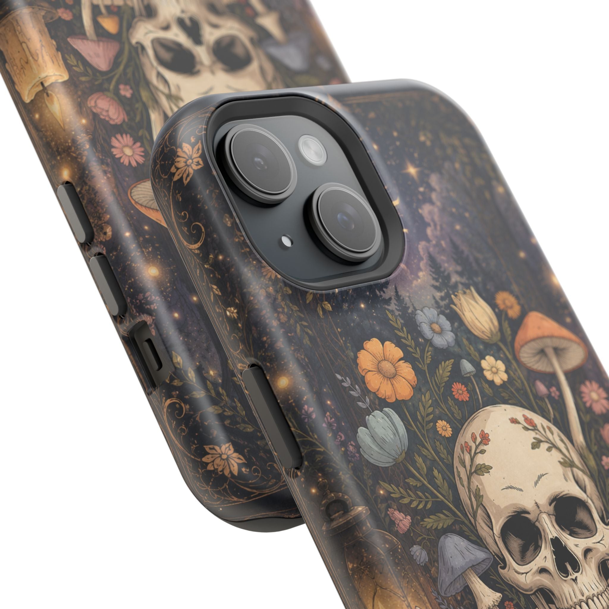 Skull & Mushroom Phone Case – Gothic MagSafe-Compatible Impact-Resistant Case