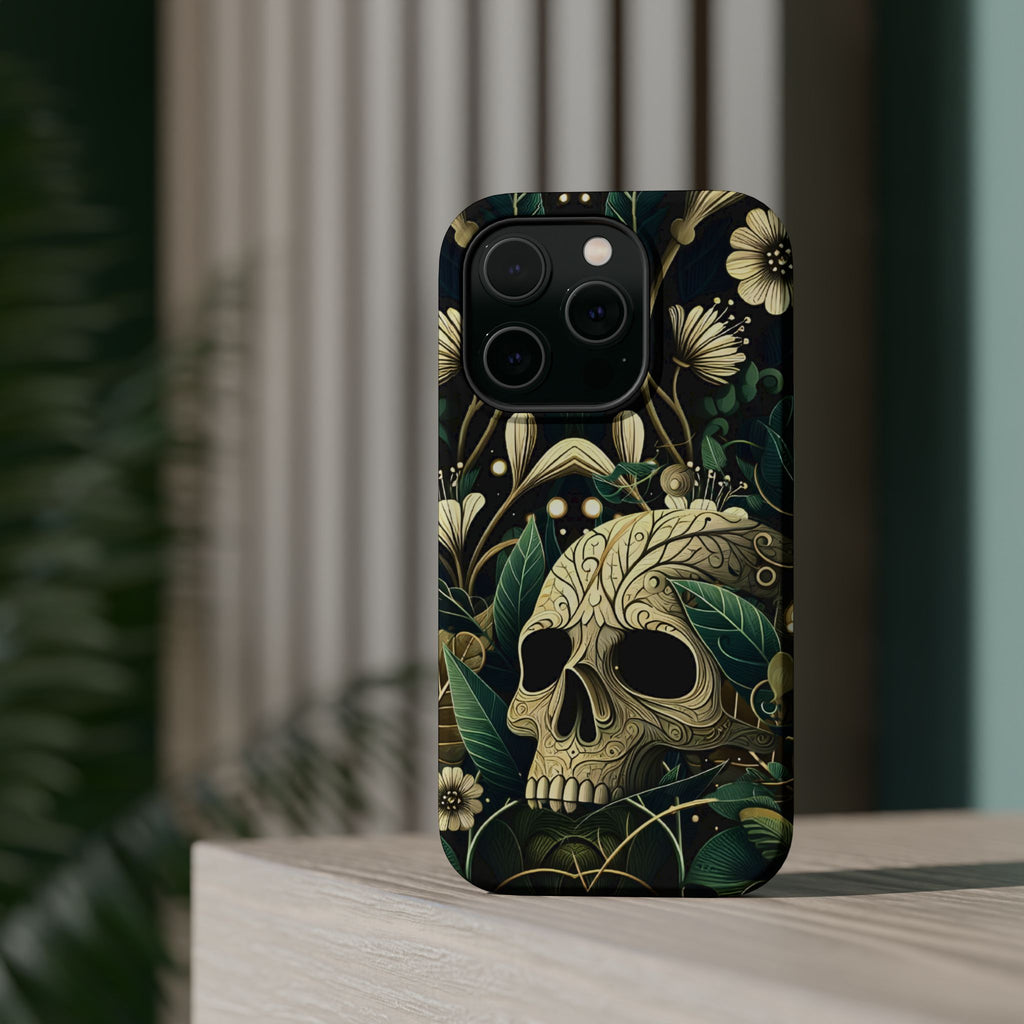 Floral Skull Phone Case – Botanical Gothic MagSafe-Compatible Cover