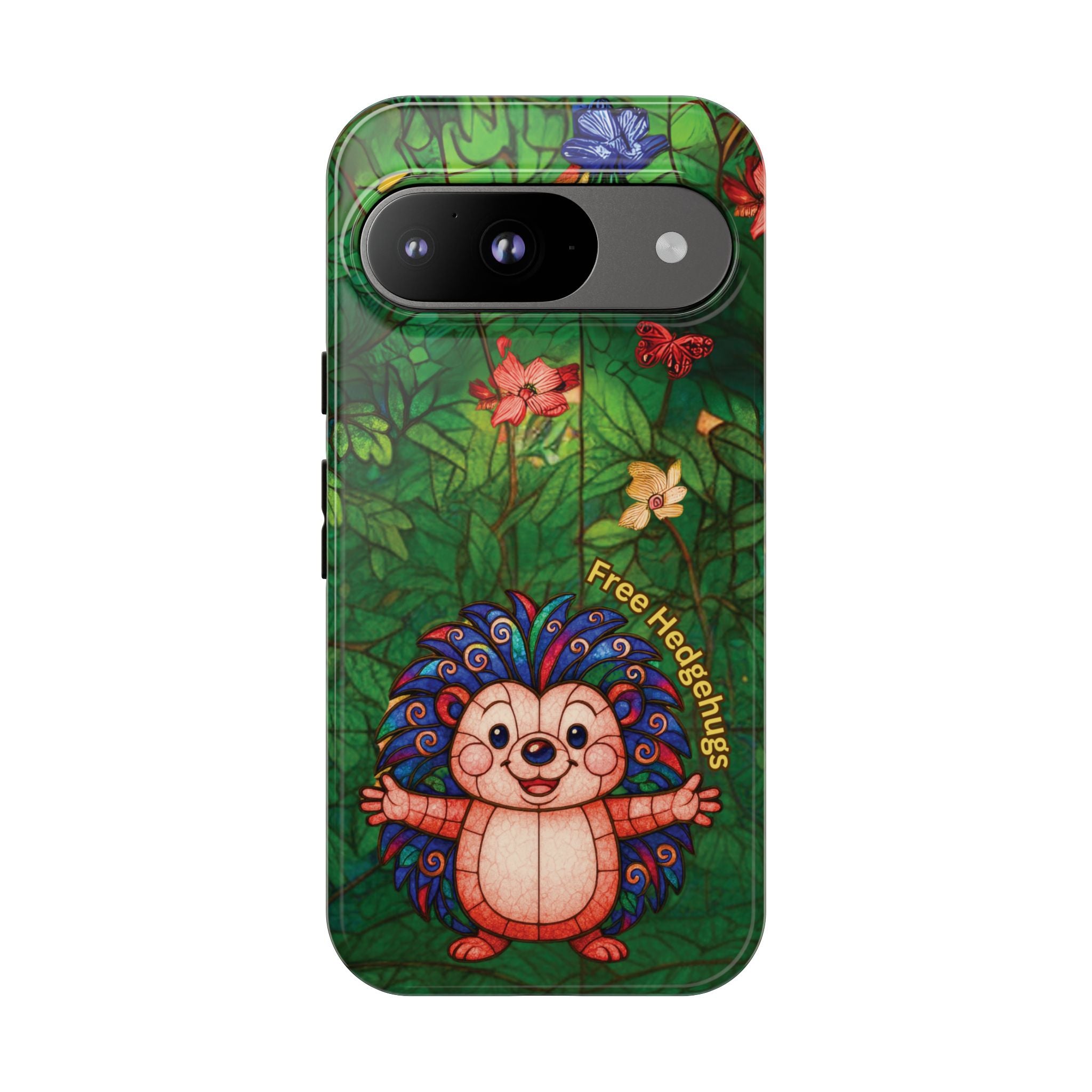 Stained Glass Hedgehog Phone Case – "Free Hedgehugs" Floral Design