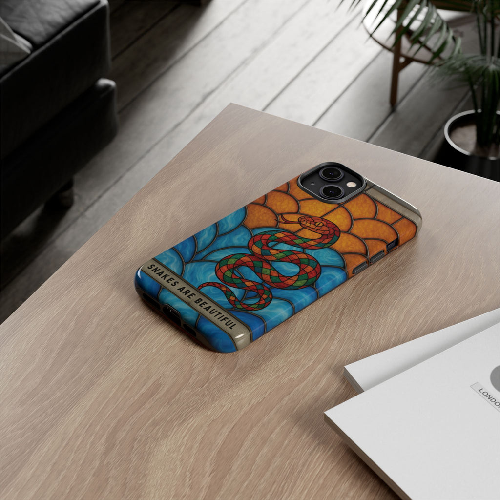 Snakes Are Beautiful Stained Glass Phone Case, Colorful Reptile Design Phone Cover, Nature Lovers Reptile Phone Case, Danger Noodle Case