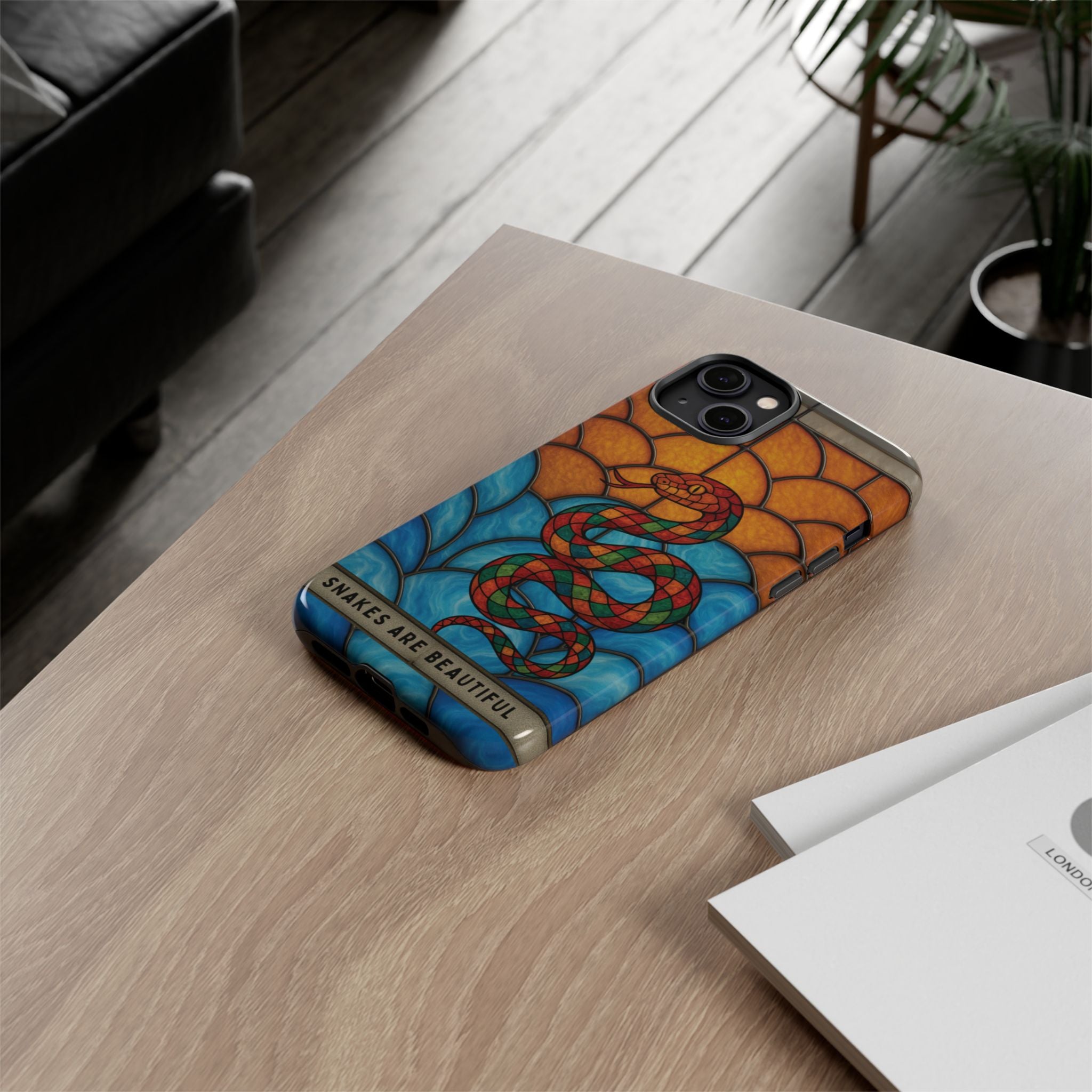 Snakes Are Beautiful Stained Glass Phone Case, Colorful Reptile Design Phone Cover, Nature Lovers Reptile Phone Case, Danger Noodle Case
