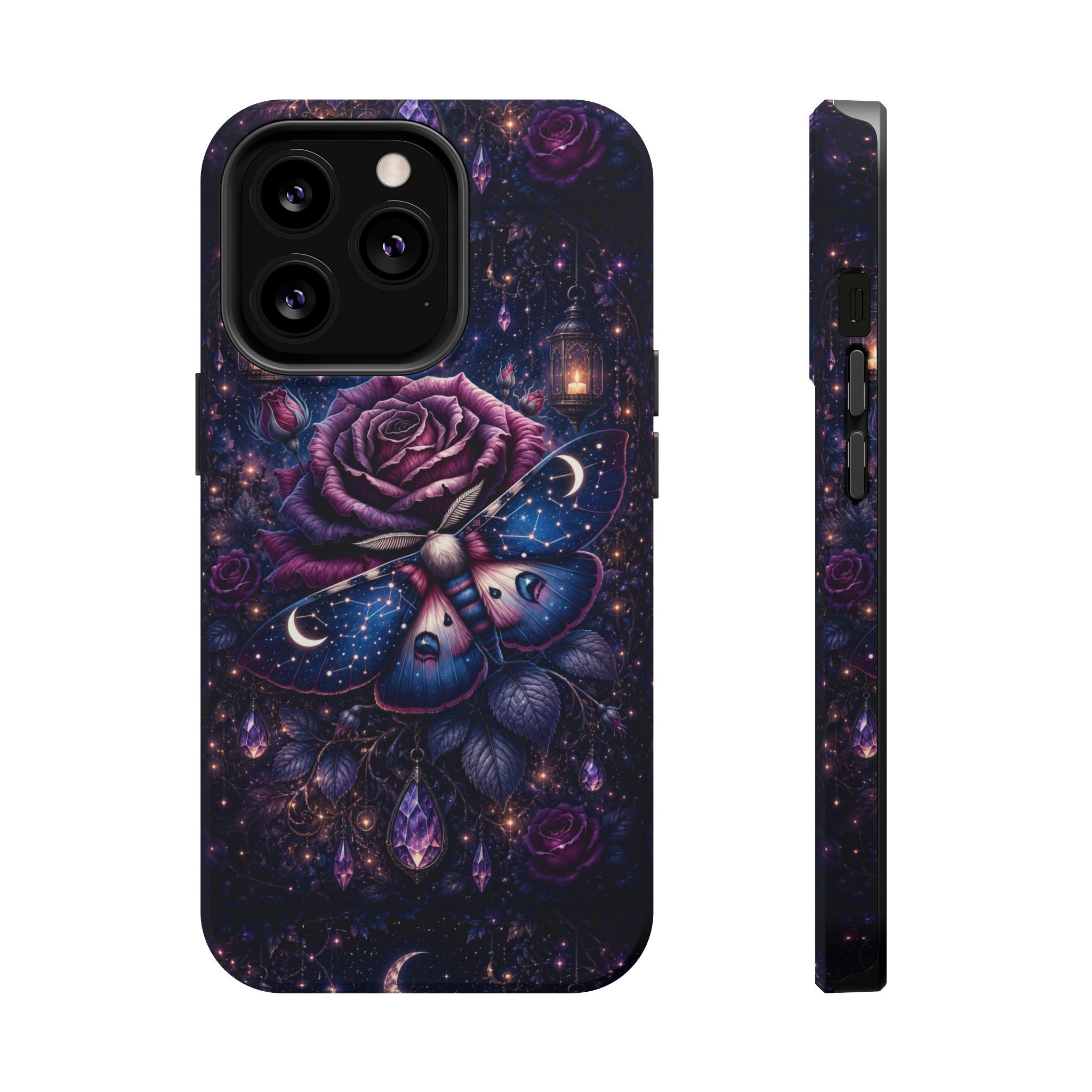 Mystical Rose & Moth Phone Case – Floral MagSafe-Compatible Cover