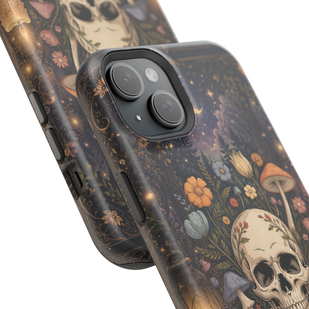 Skull & Mushroom Phone Case – Gothic MagSafe-Compatible Impact-Resistant Case