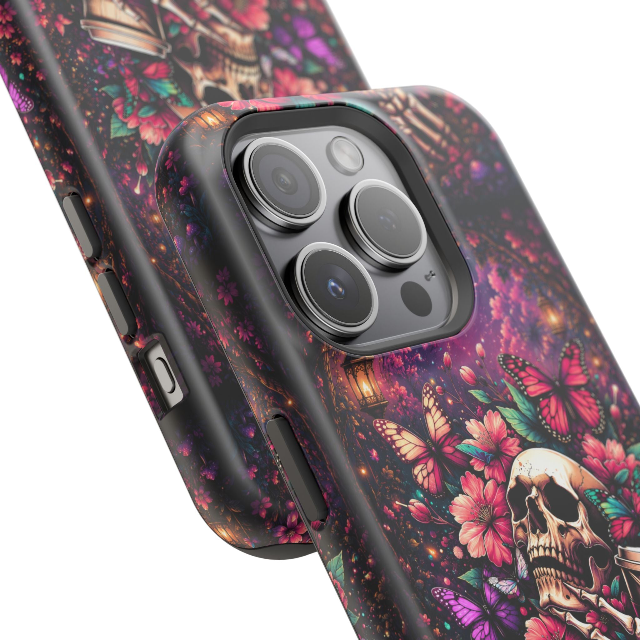 Skull & Butterflies Phone Case – Gothic Floral MagSafe-Compatible Case