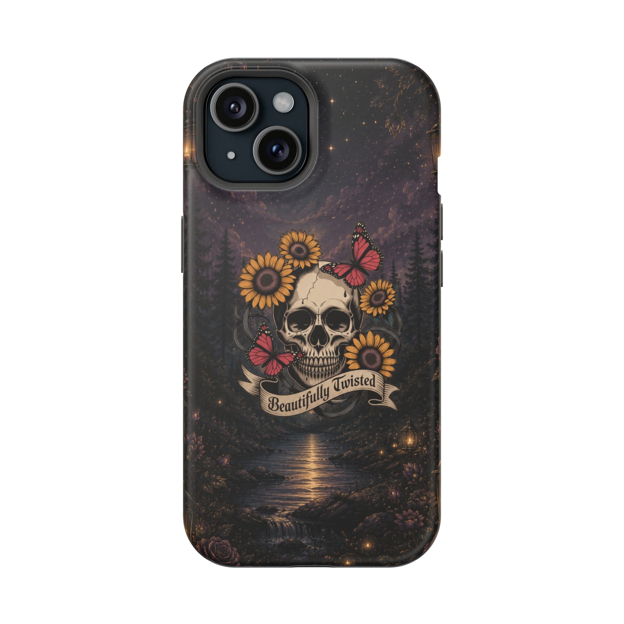 Skull, Sunflowers & Butterflies Phone Case – "Beautifully Twisted" MagSafe Cover