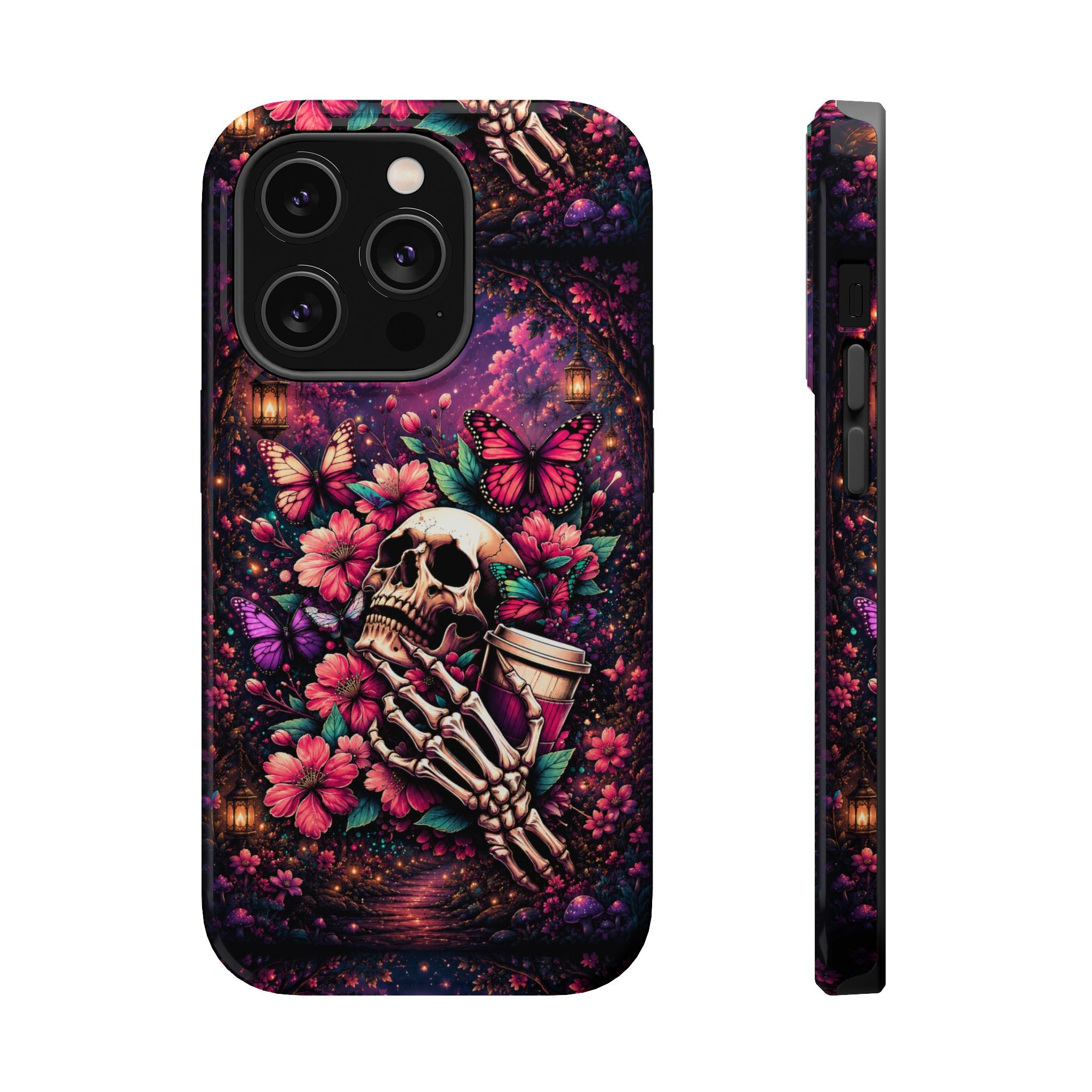 Skull & Butterflies Phone Case – Gothic Floral MagSafe-Compatible Case