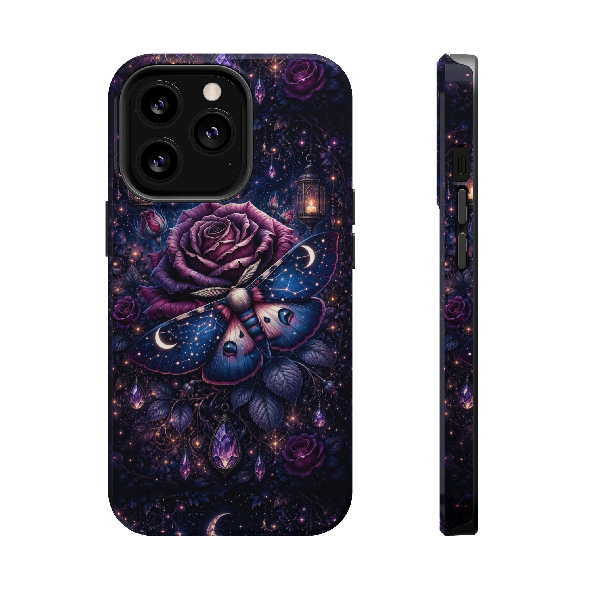 Mystical Rose & Moth Phone Case – Floral MagSafe-Compatible Cover