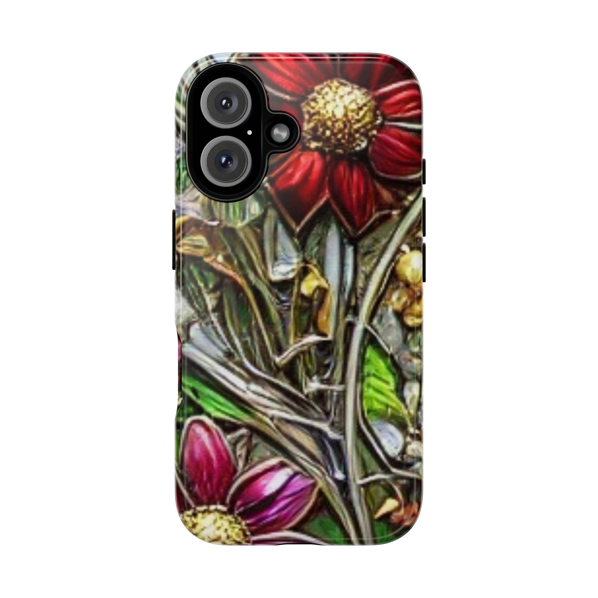 Floral Stained Glass Phone Case – Metallic Red & Purple Flower Design