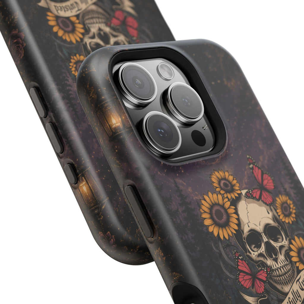 Skull, Sunflowers & Butterflies Phone Case – "Beautifully Twisted" MagSafe Cover