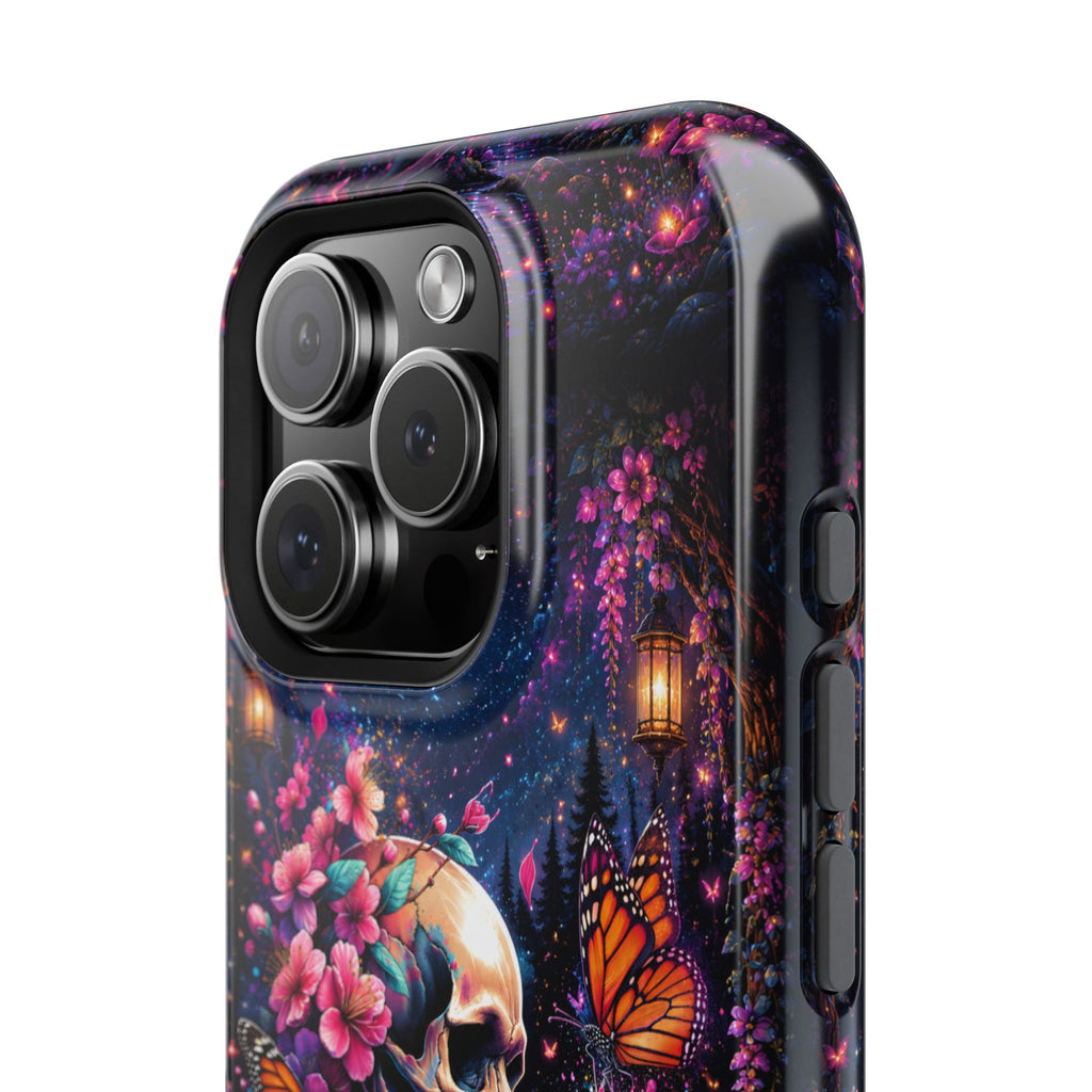 Skull & Cherry Blossom Phone Case – Floral Gothic MagSafe Cover