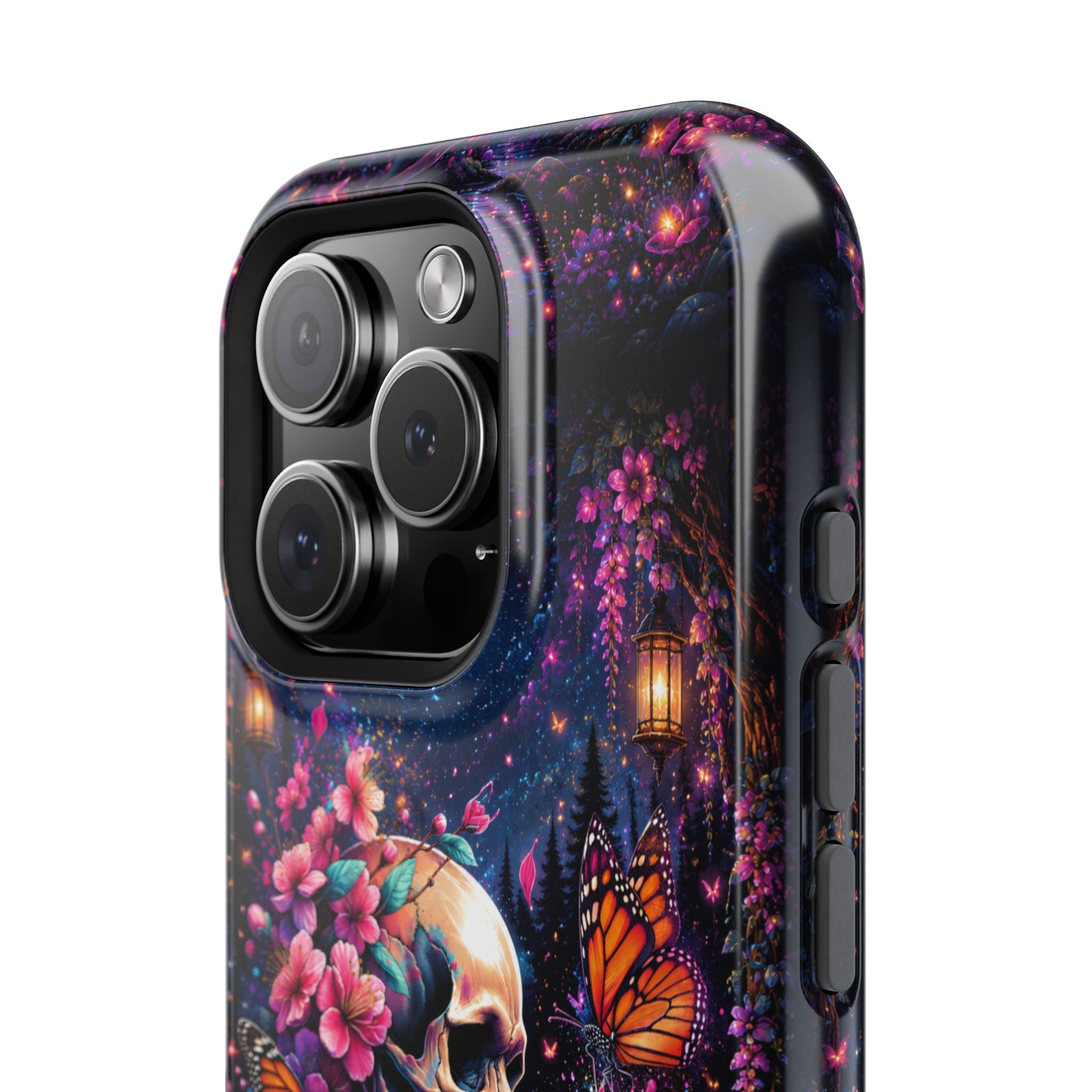 Skull & Cherry Blossom Phone Case – Floral Gothic MagSafe Cover