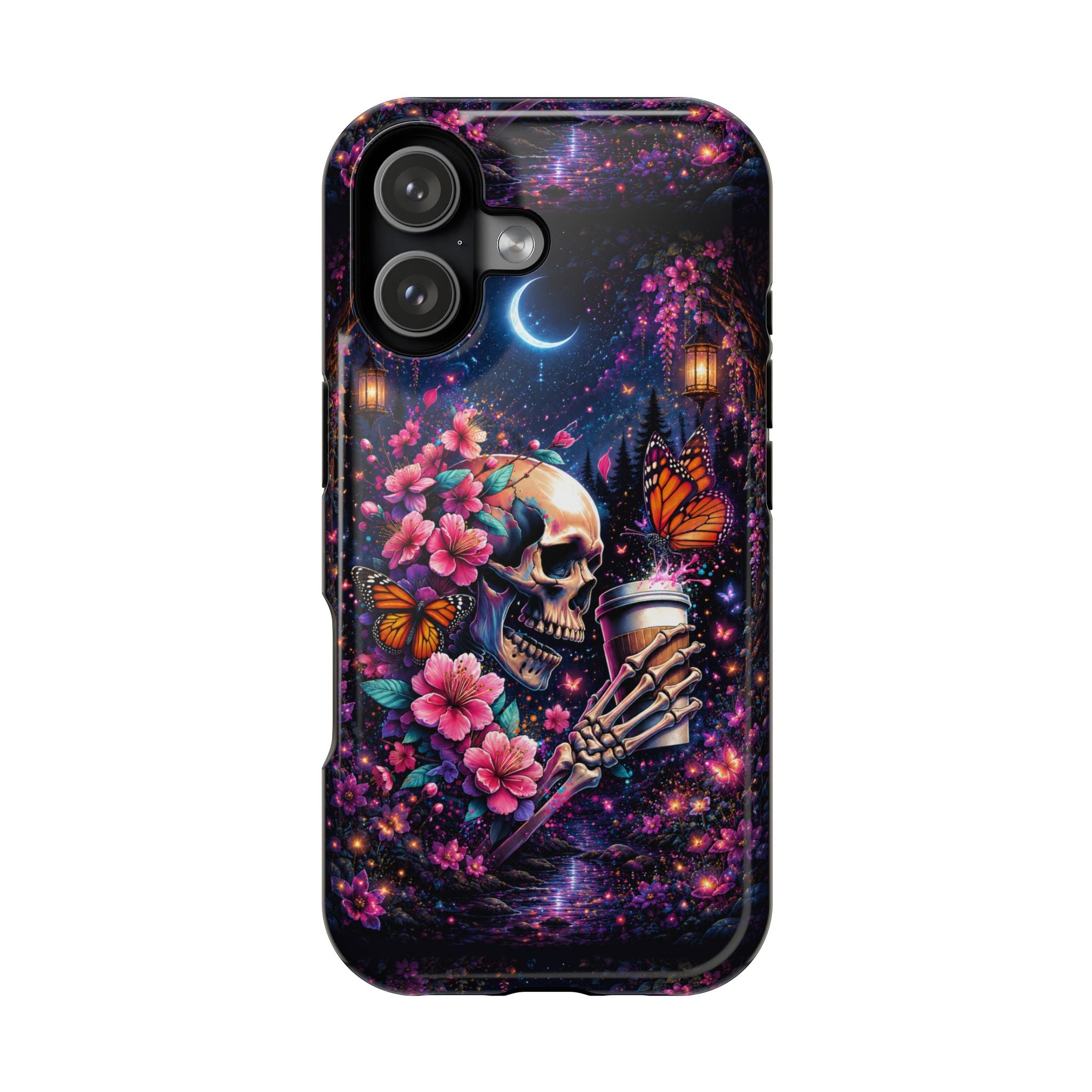 Skull & Cherry Blossom Phone Case – Floral Gothic MagSafe Cover