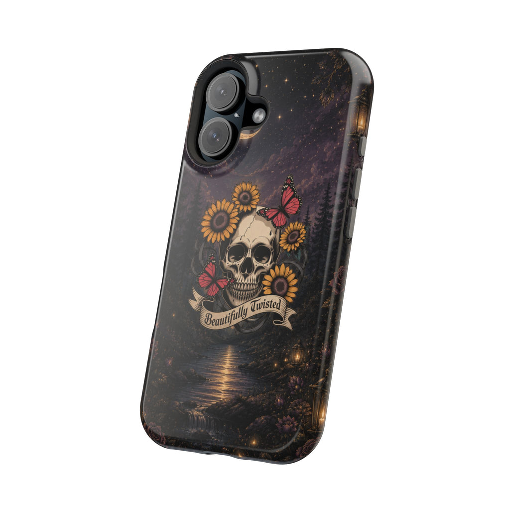 Skull, Sunflowers & Butterflies Phone Case – "Beautifully Twisted" MagSafe Cover