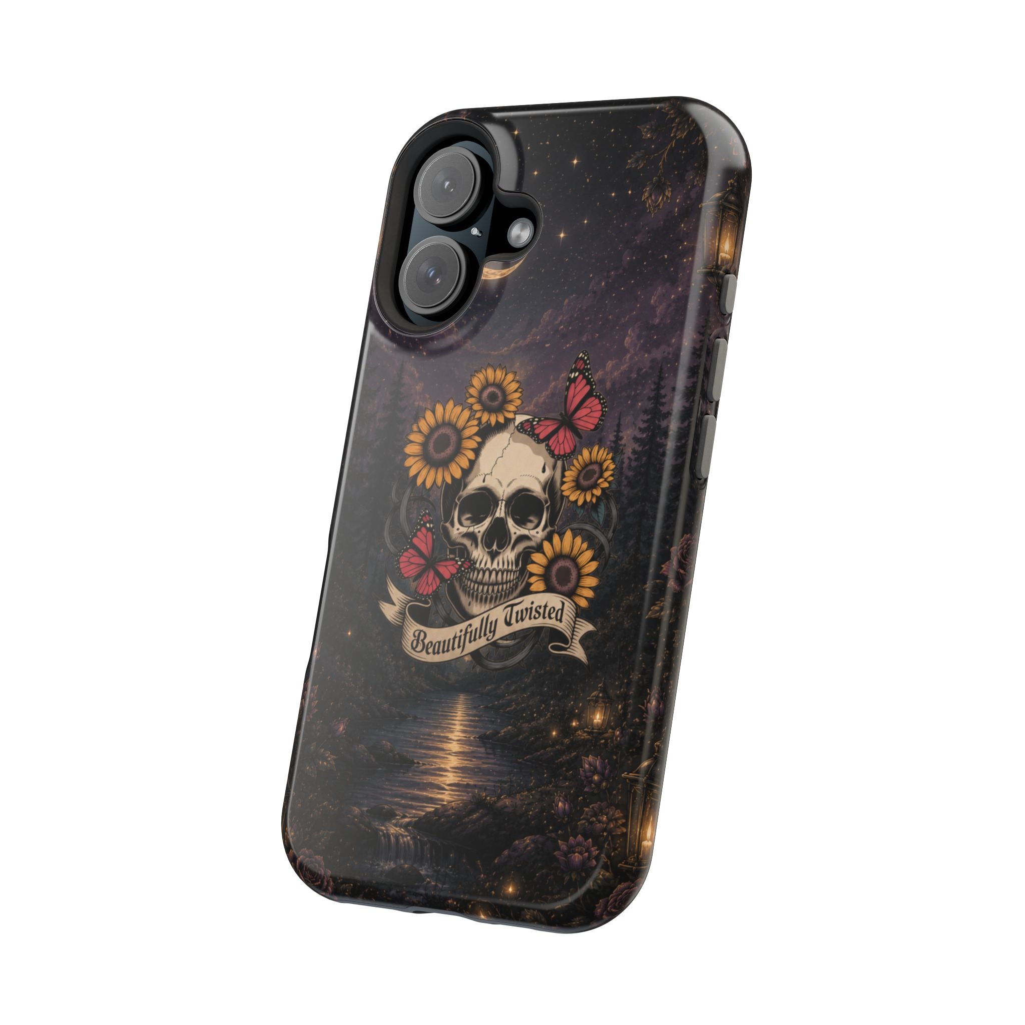 Skull, Sunflowers & Butterflies Phone Case – "Beautifully Twisted" MagSafe Cover