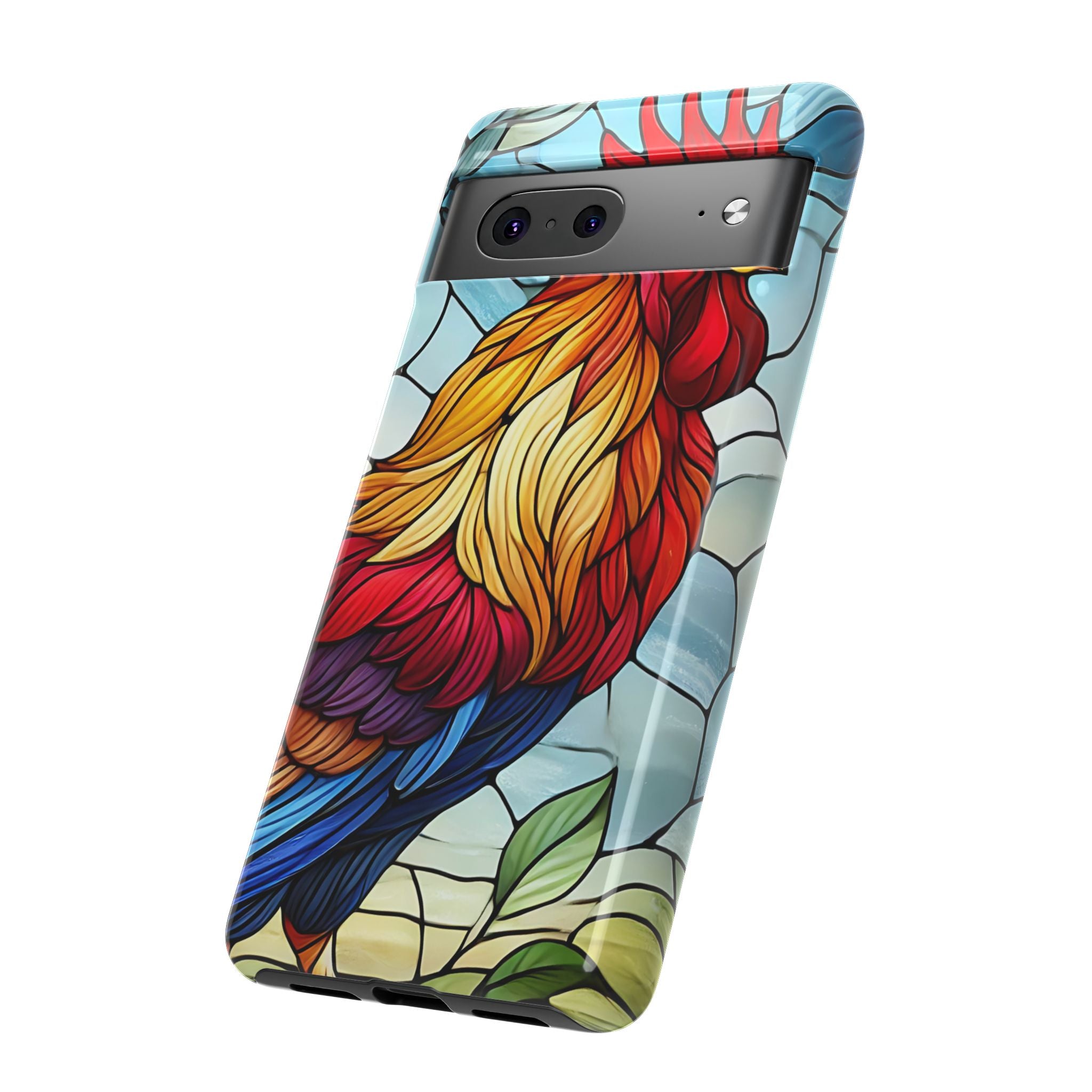 Rooster Faux Stained Glass Phone Case – 3D Full-Wrap Protective Cover with TPU Liner