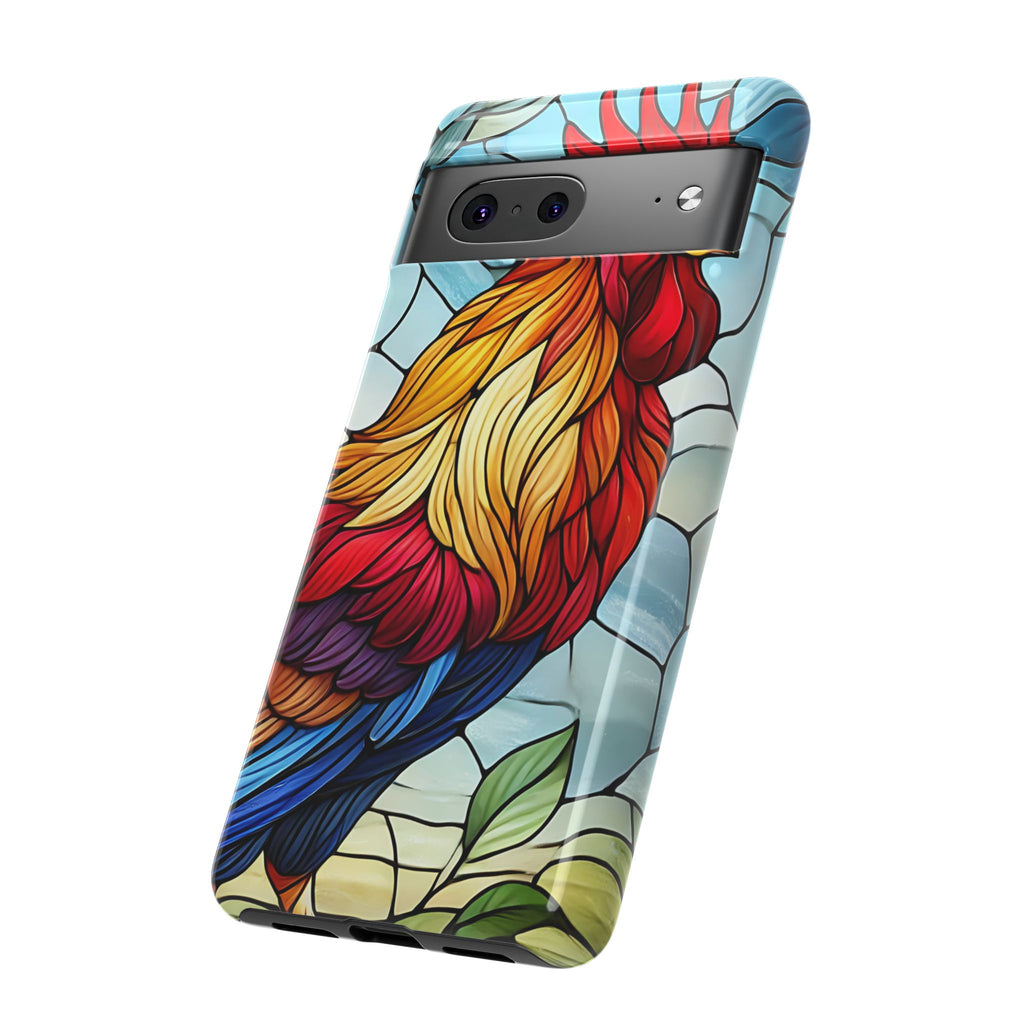 Colorful Stained Glass Rooster Android Case, Tough Protective Phone Cover, Farmhouse Decor Protective Phone Case, Unique Chicken Design