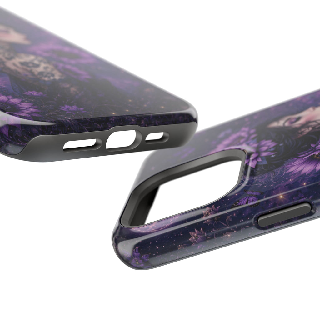 Gothic Floral Woman Phone Case – Dark Botanical MagSafe-Compatible Cover