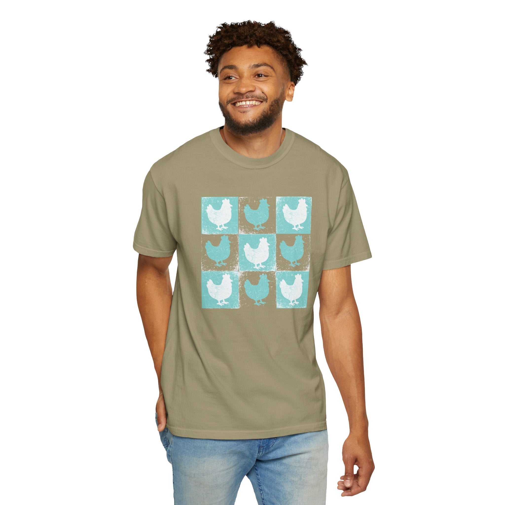 Whimsical Chicken Art T-Shirt, Checkerboard Rooster Shirt , Chicken Lover Tee