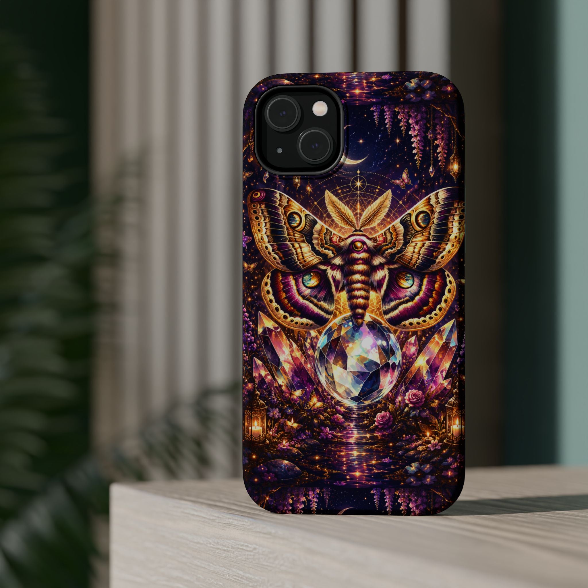 Mystic Moth Crystal Phone Case – Jewel-Toned MagSafe-Compatible Cover