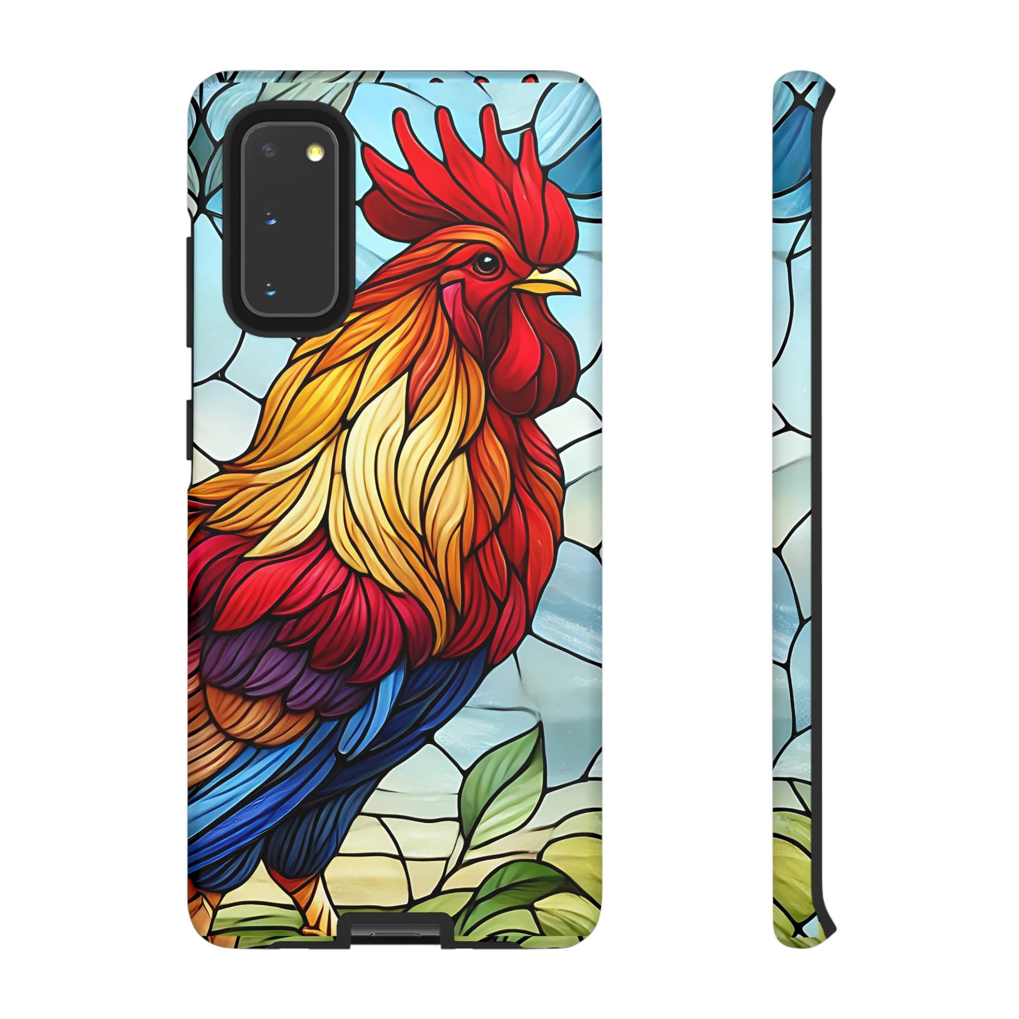 Colorful Stained Glass Rooster Android Case, Tough Protective Phone Cover, Farmhouse Decor Protective Phone Case, Unique Chicken Design