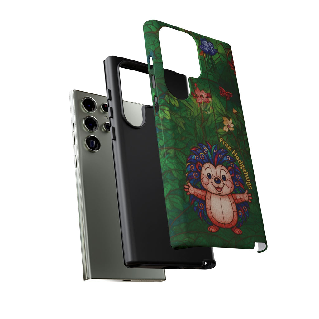 Stained Glass Hedgehog Phone Case – "Free Hedgehugs" Floral Design