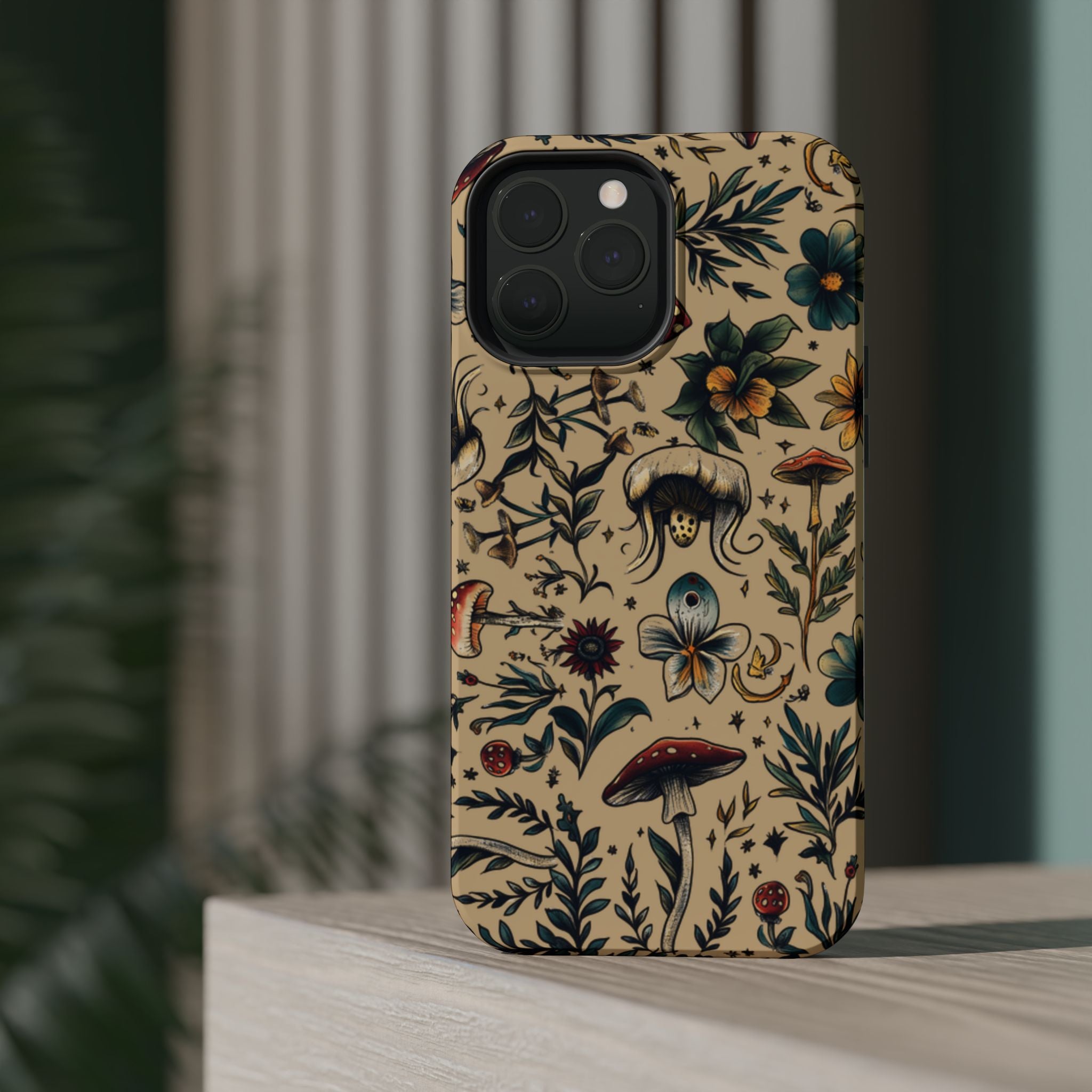 Vintage Botanical Mushroom Phone Case – MagSafe-Compatible Cover