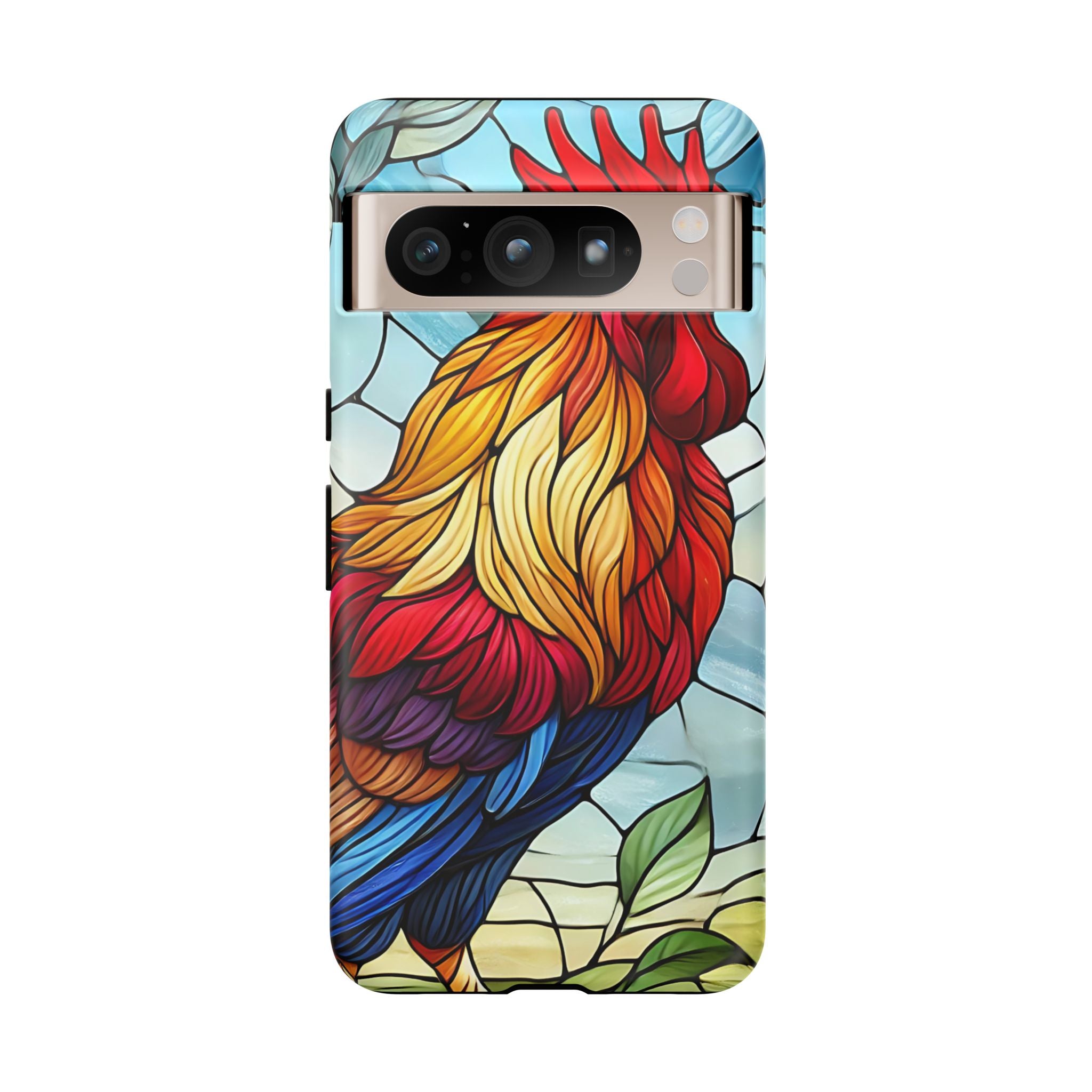 Colorful Stained Glass Rooster Android Case, Tough Protective Phone Cover, Farmhouse Decor Protective Phone Case, Unique Chicken Design